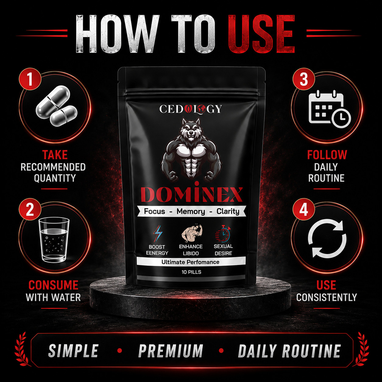 Dominex Supplement For Rock Hard Perform Strength, Love Stamina Men Bed Time