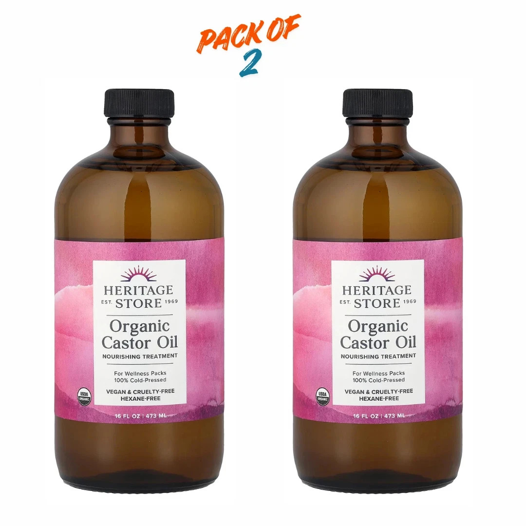 Heritage Store Organic Castor Oil 16 fl oz 480 ml Cruelty-Free,pack of 2