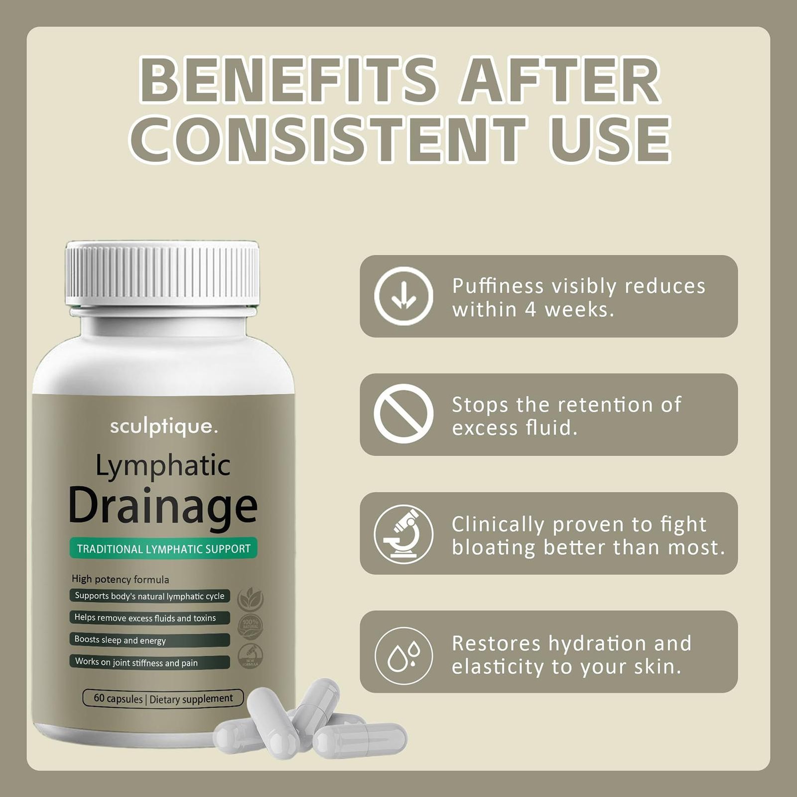 “Drainage Drainage, Sculptique Lymphatic Lymphatic Capsules, 60 Capsules 3 PACK