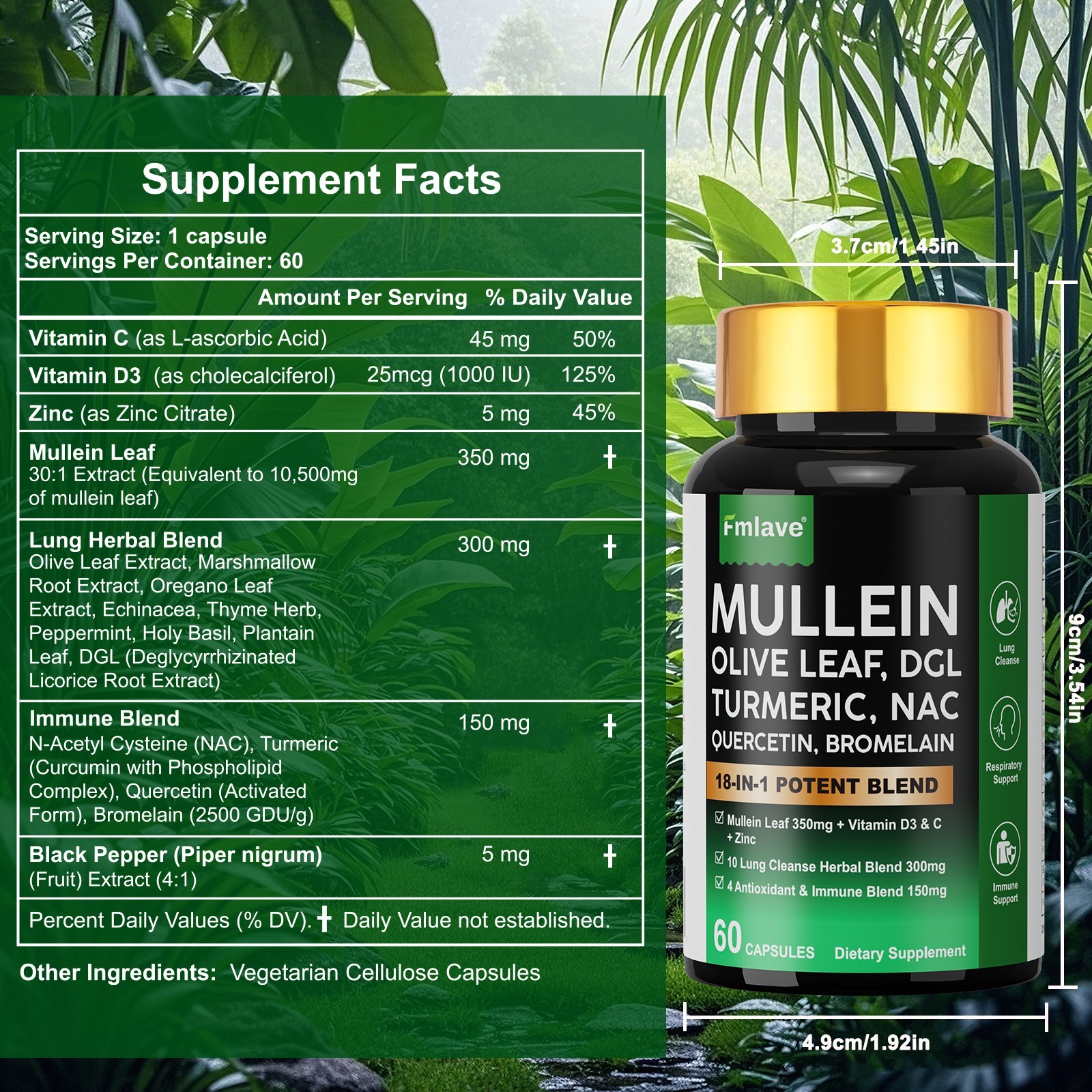 Mullein Lung Detox – Turmeric Quercetin Bromelain NAC Respiratory & Lung Support