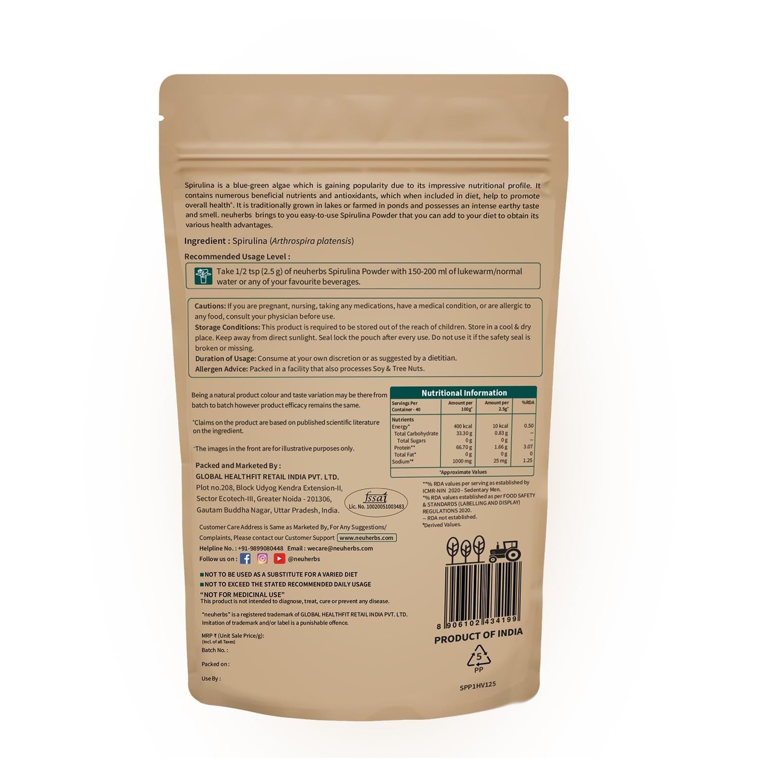 Spirulina Powder 100% Pure & Natural 100 gm