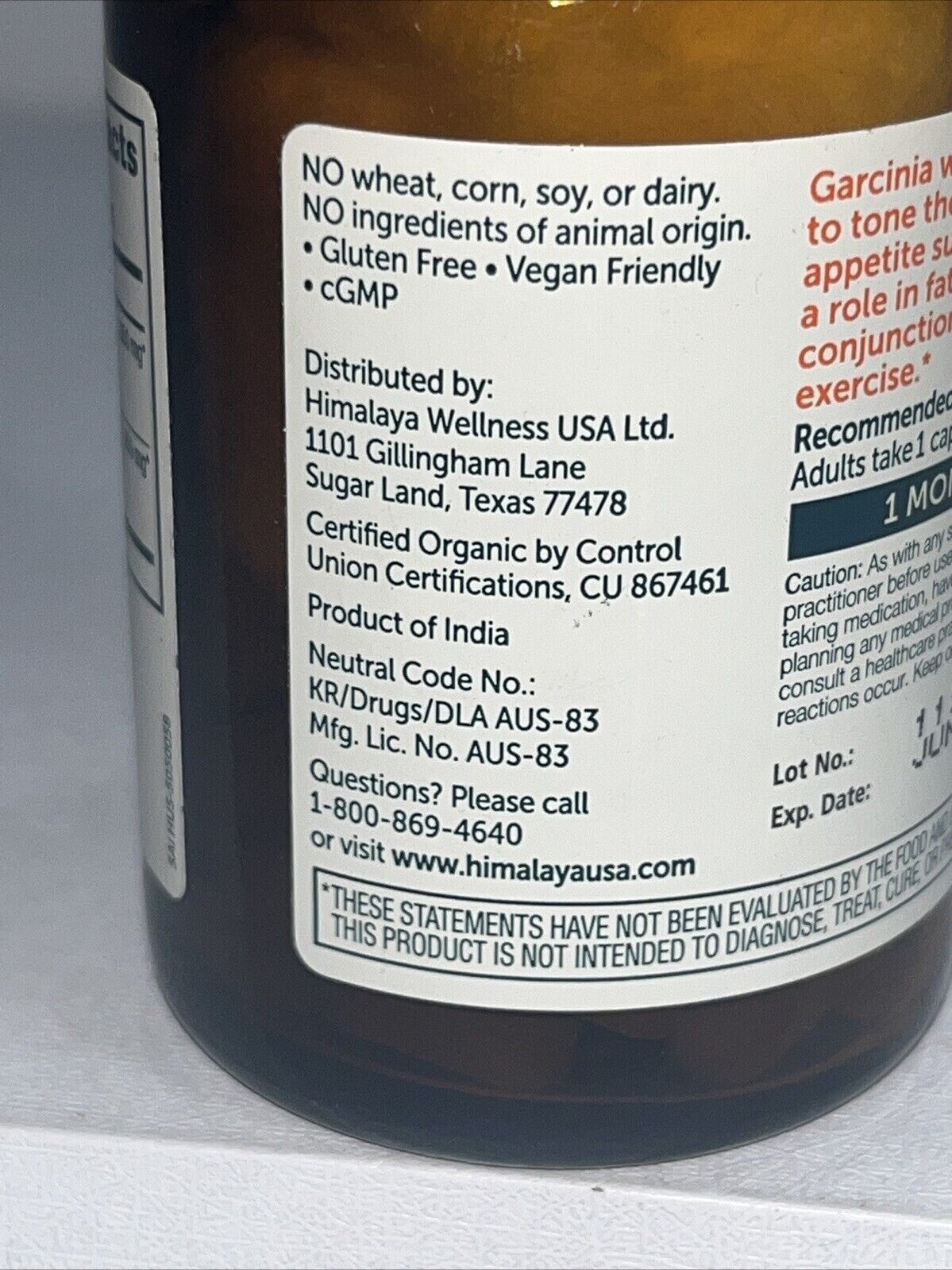 Organic Garcinia Herbal Supplement, 60 Caps, Sealed/ Exp 06/2027