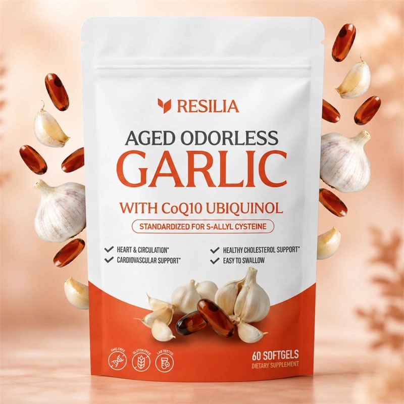 1-5x Resilia Garlic Extract 600mg Softgels 60 Count Odorless Aged Garlic Extra