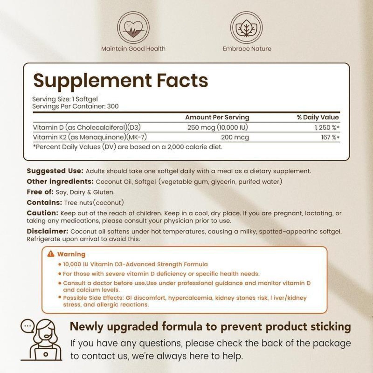 NEW VEV 2-in-1 Vitamin D3 + K2 Supplement with Virgin Coconut Oil