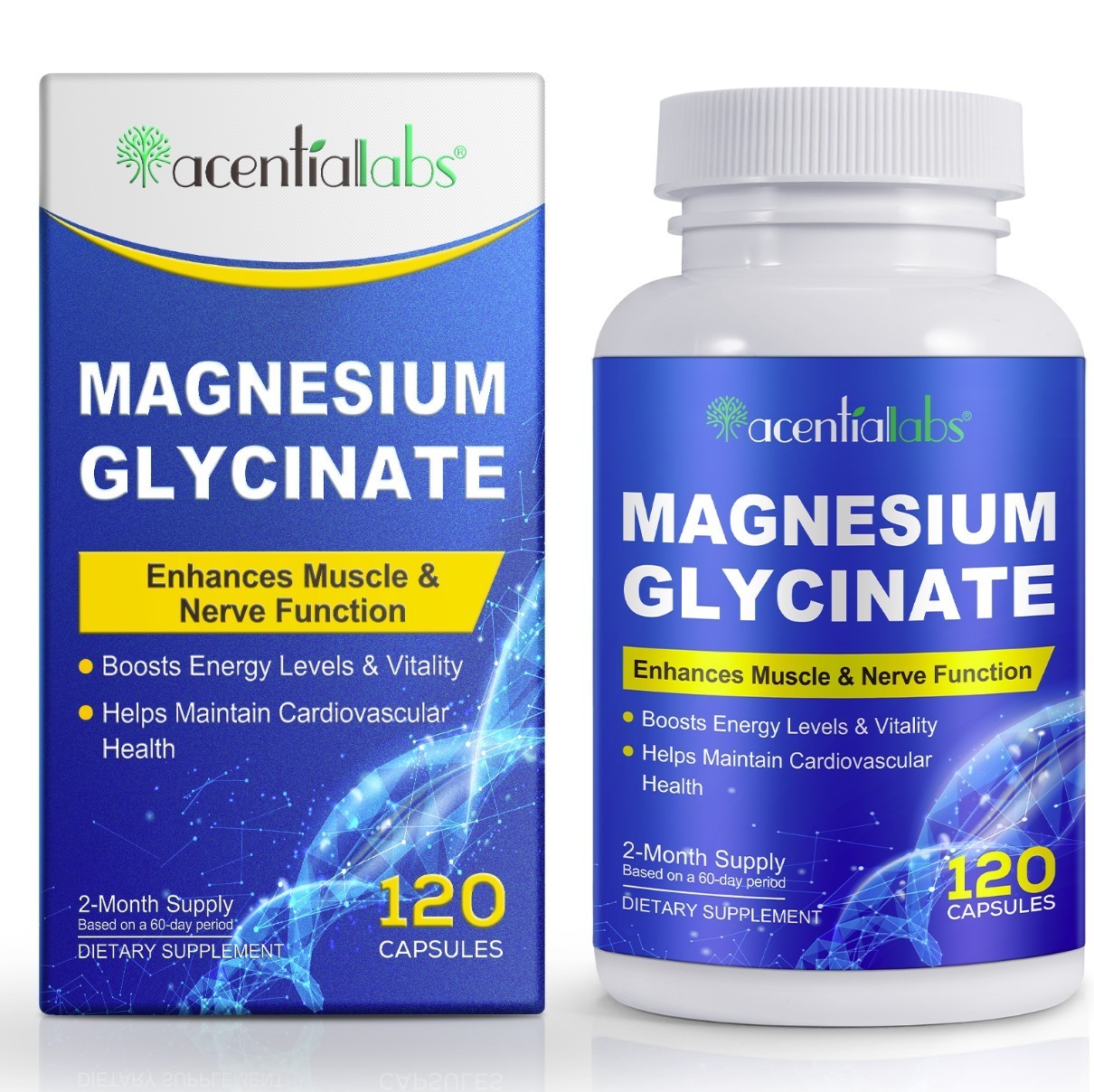 Magnesium Glycinate 1040mg 120 Capsules for Calm Stress, Sleep, Leg Cramp, Heart