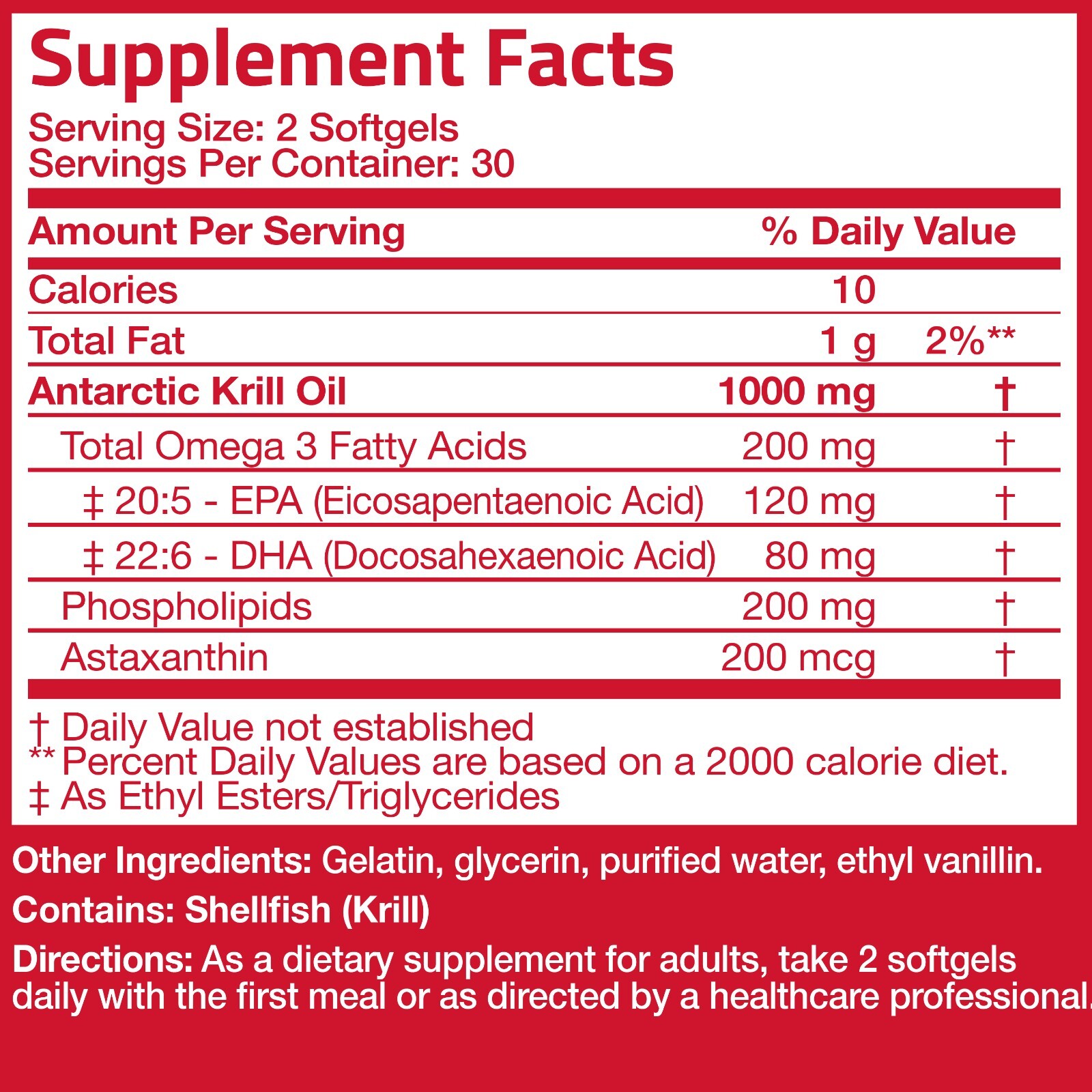 Antarctic Krill Oil 1000mg with Omega-3s EPA, DHA and Astaxanthin