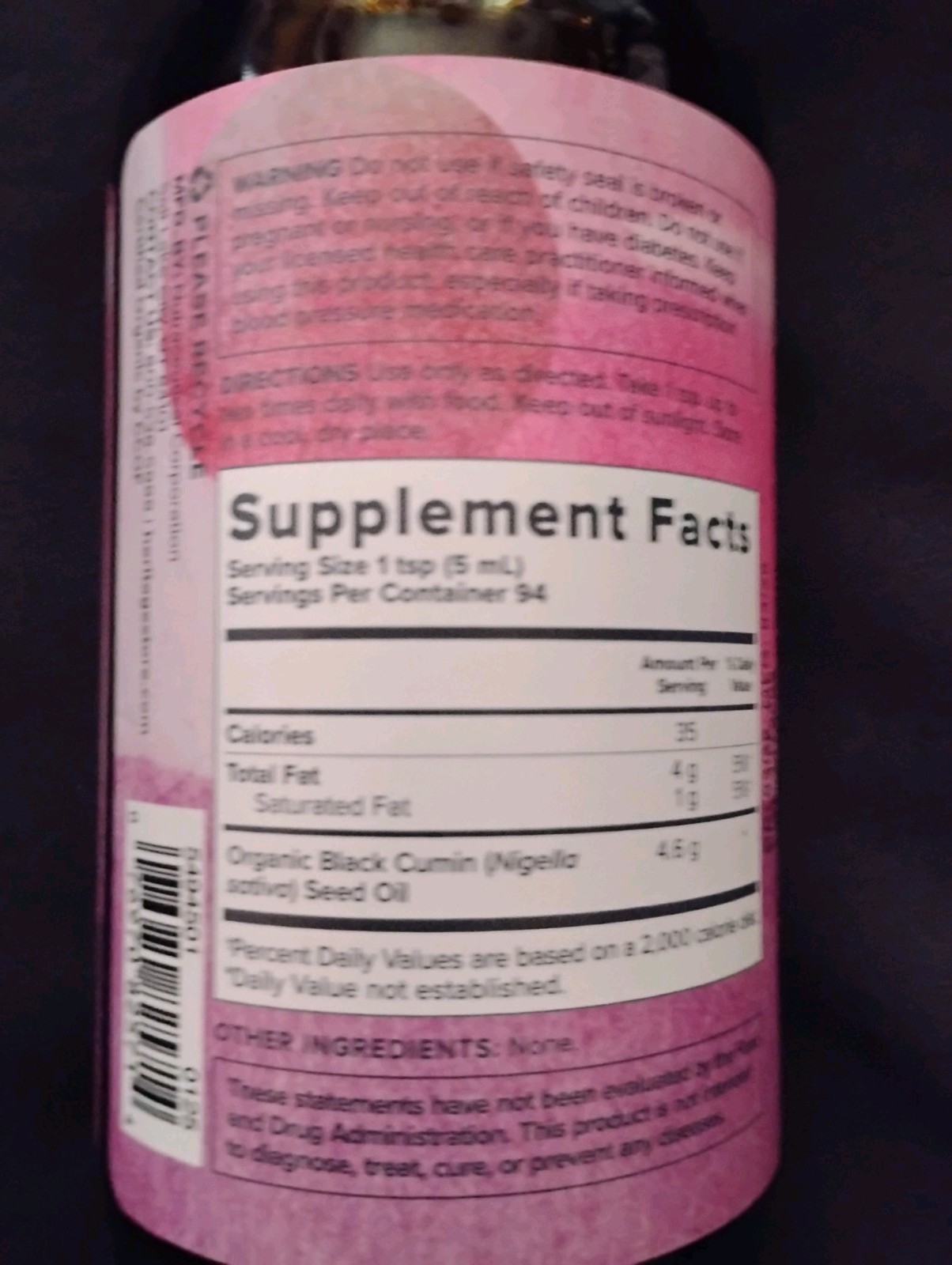 Heritage Store Black Seed Oil 16 fl oz Cold Pressed Vegan Exp. 08/2027