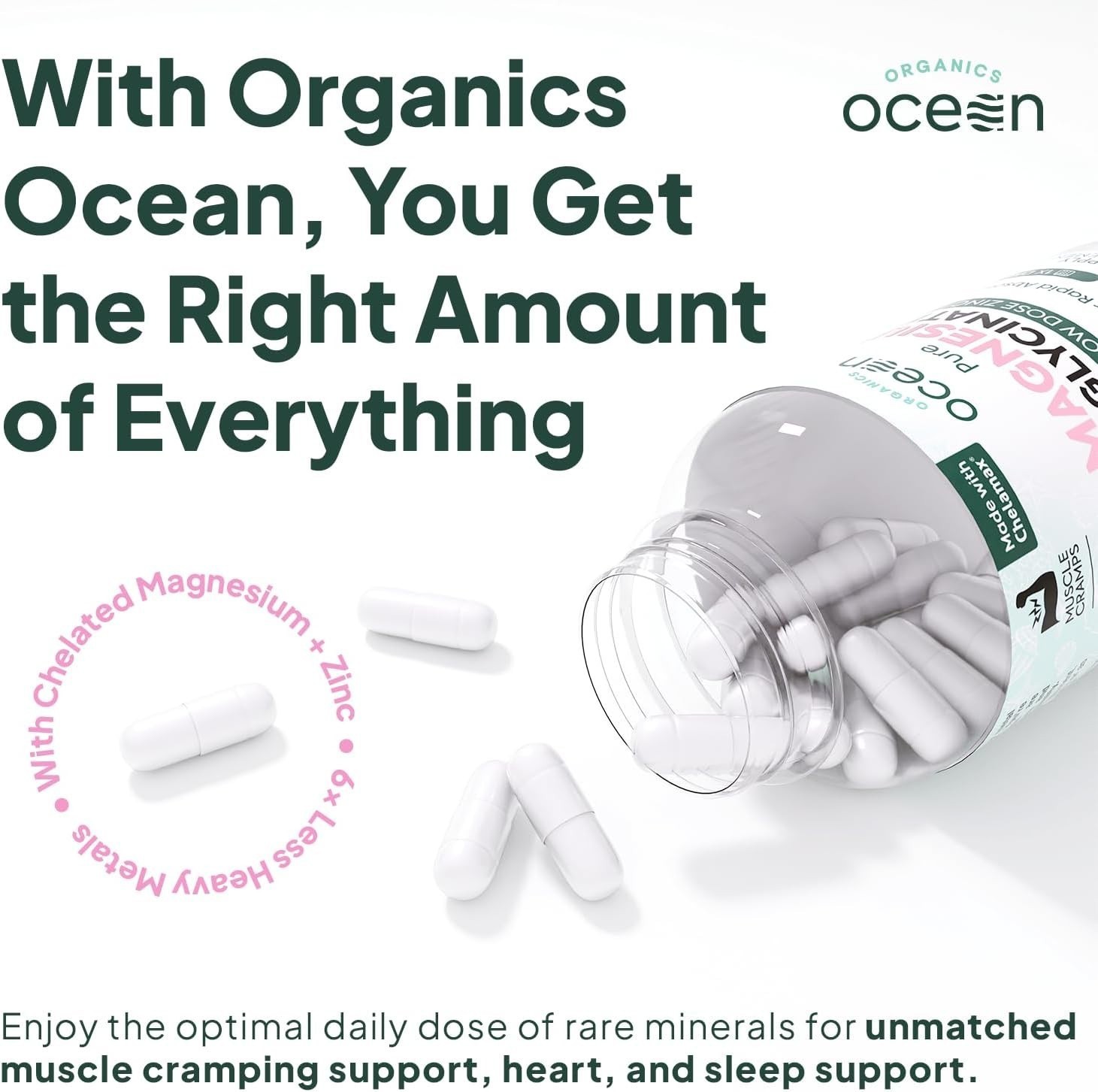 US Organics Ocean Pure Magnesium Glycinate with Zinc – Maximum Strength Chelated