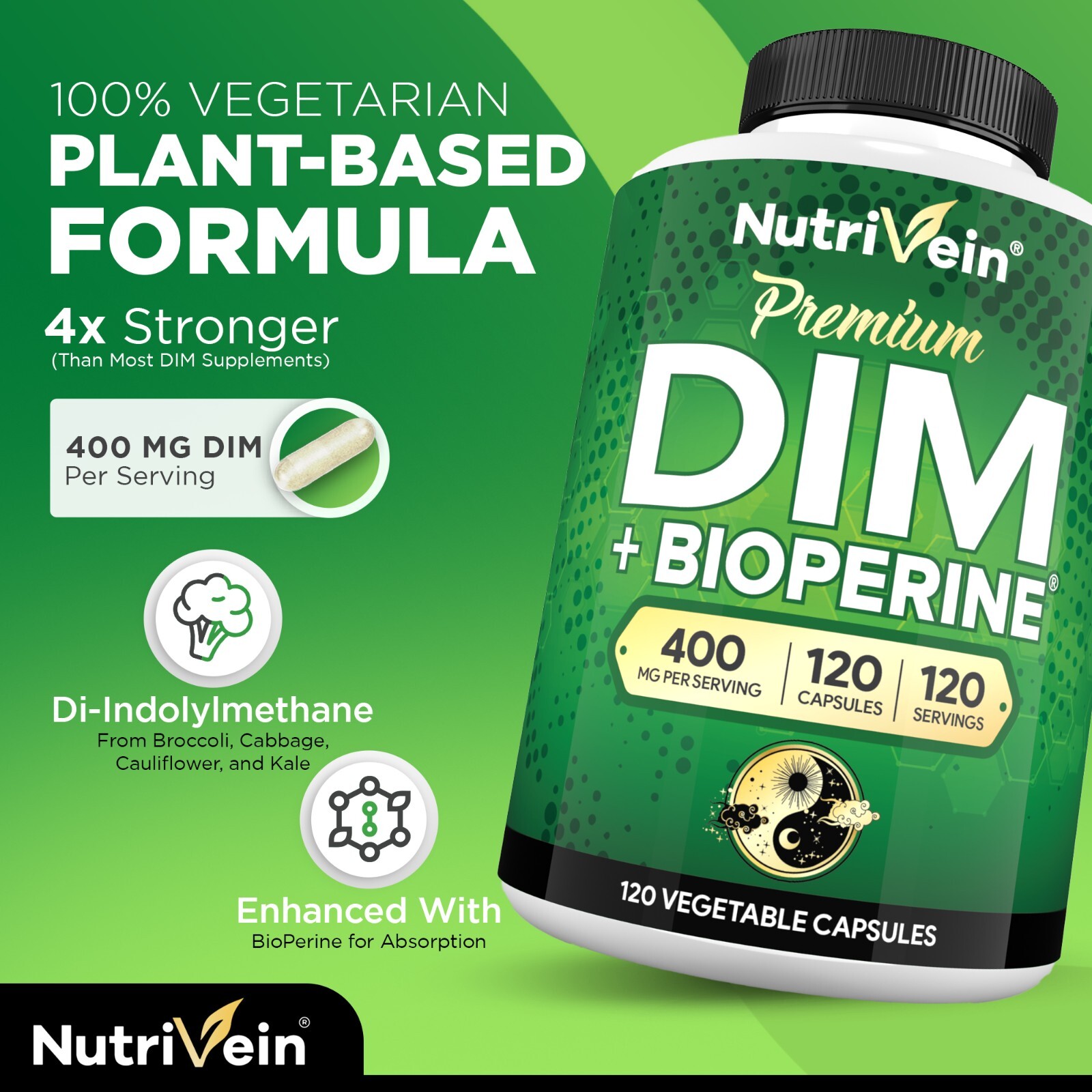Nutrivein DIM Supplement 400mg – Menopause, PCOS, Estrogen Metabolism & Balance