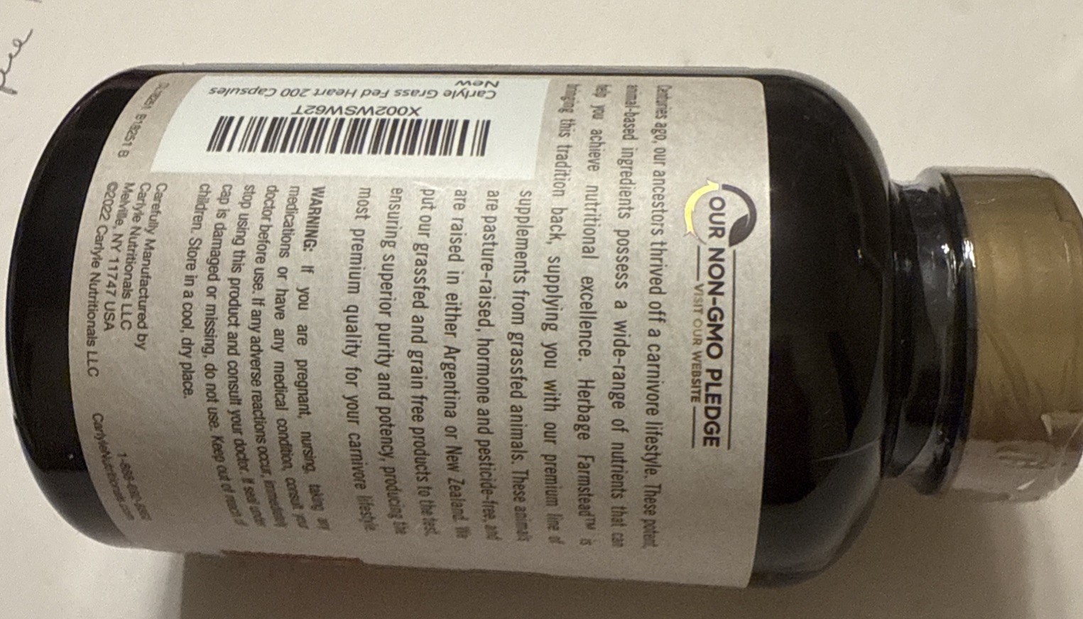 CARLYLE GRASS FED HEART-3200 MG 200 Capsules New. Exp-12/28