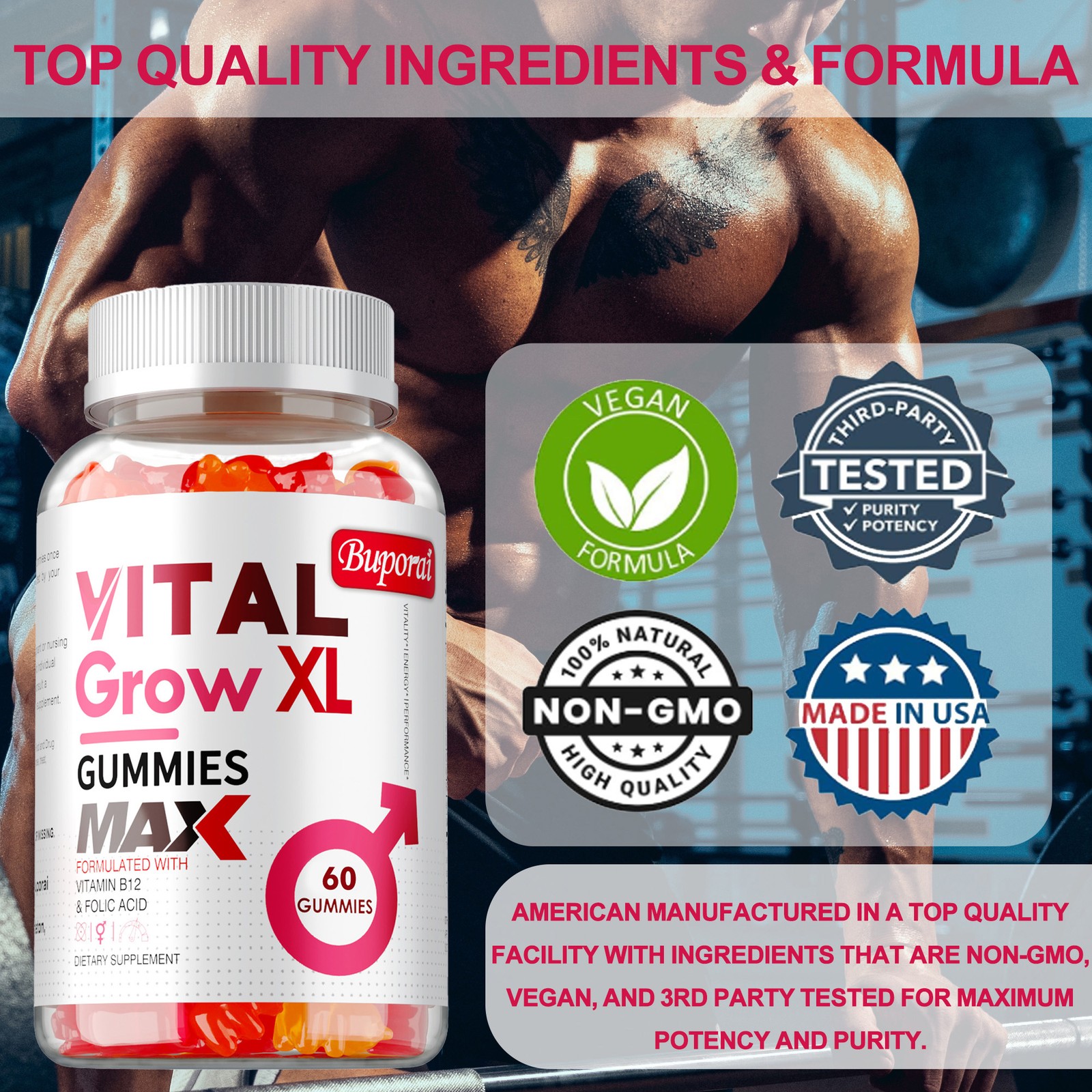Vital Grow XL Male Gummies – Enhances Energy and Endurance, Muscle Recovery
