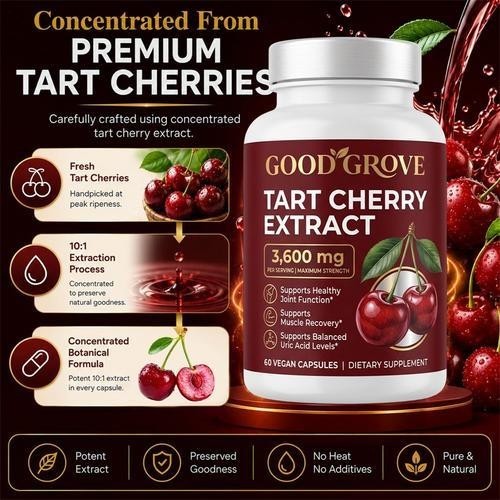 Good Grove Tart Cherry Extract Capsules 60 PCS, Non-GMO Vegan 3600mg