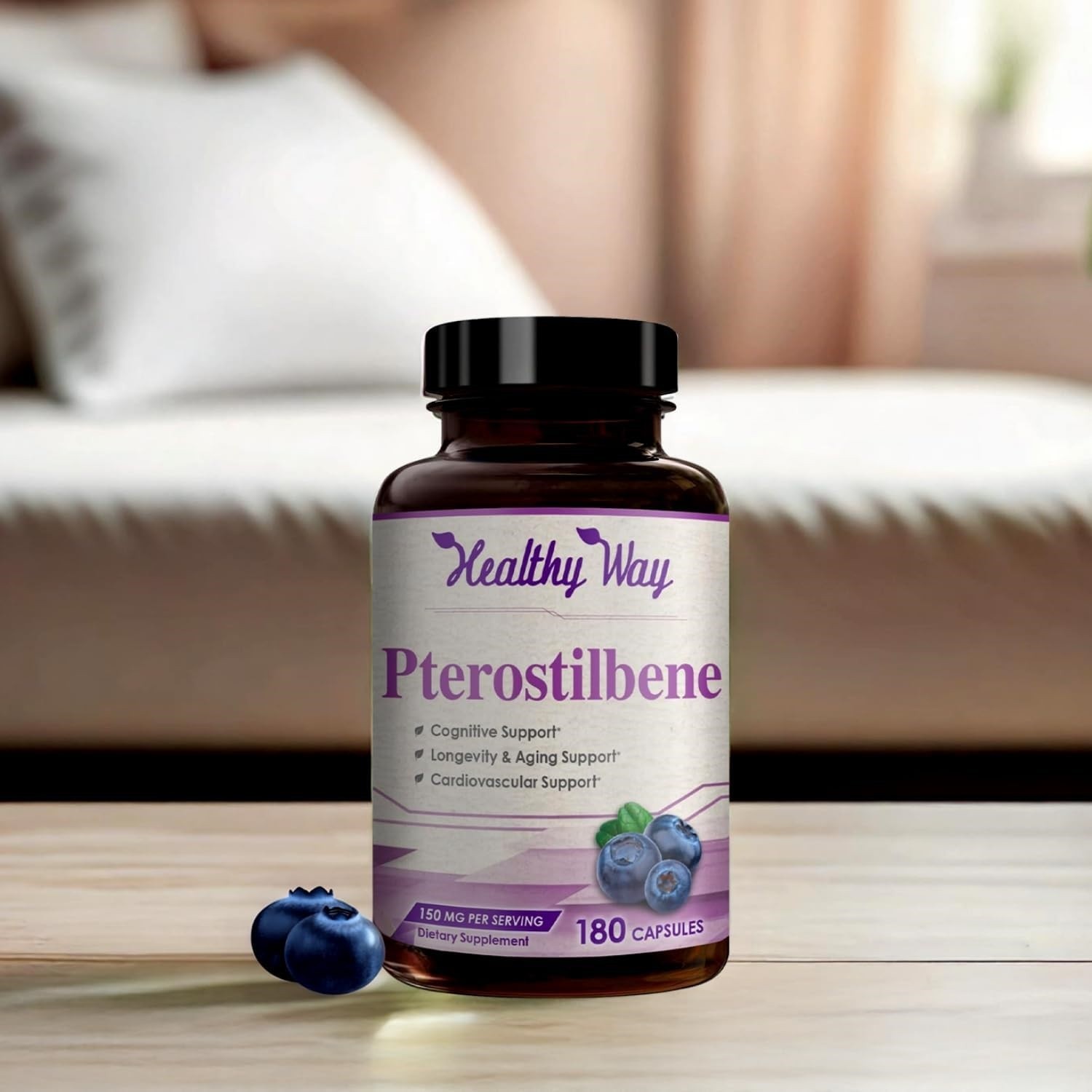 Pterostilbene 150mg Antioxidant for Heart, Brain, Skin & Immune – 180 Capsules