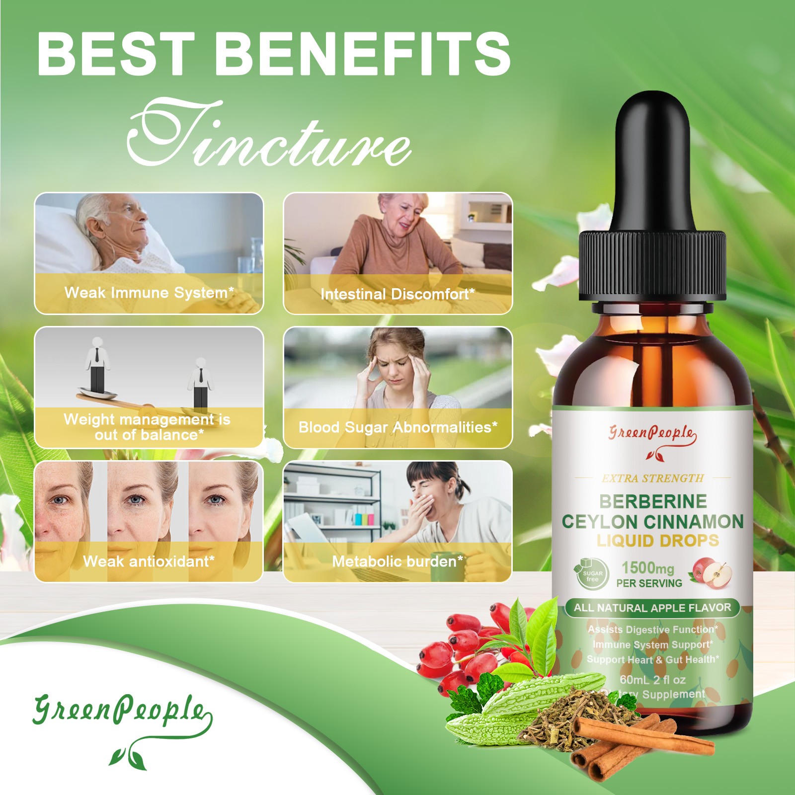 Berberine Liquid Drops 120ml – 1500mg with Ceylon Cinnamon for Heart Health