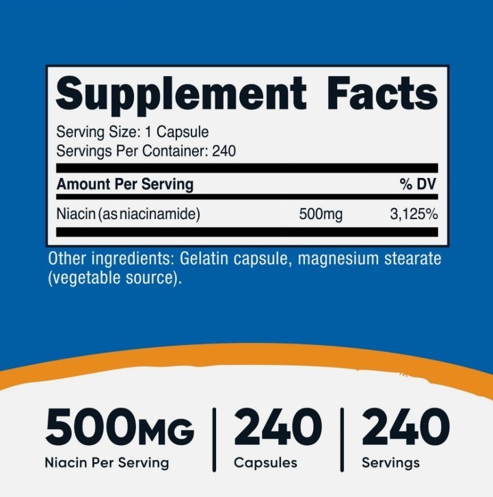Nutricost Niacinamide (Vitamin B3) 500mg, 240 Capsules – Flush Free, Gluten Free