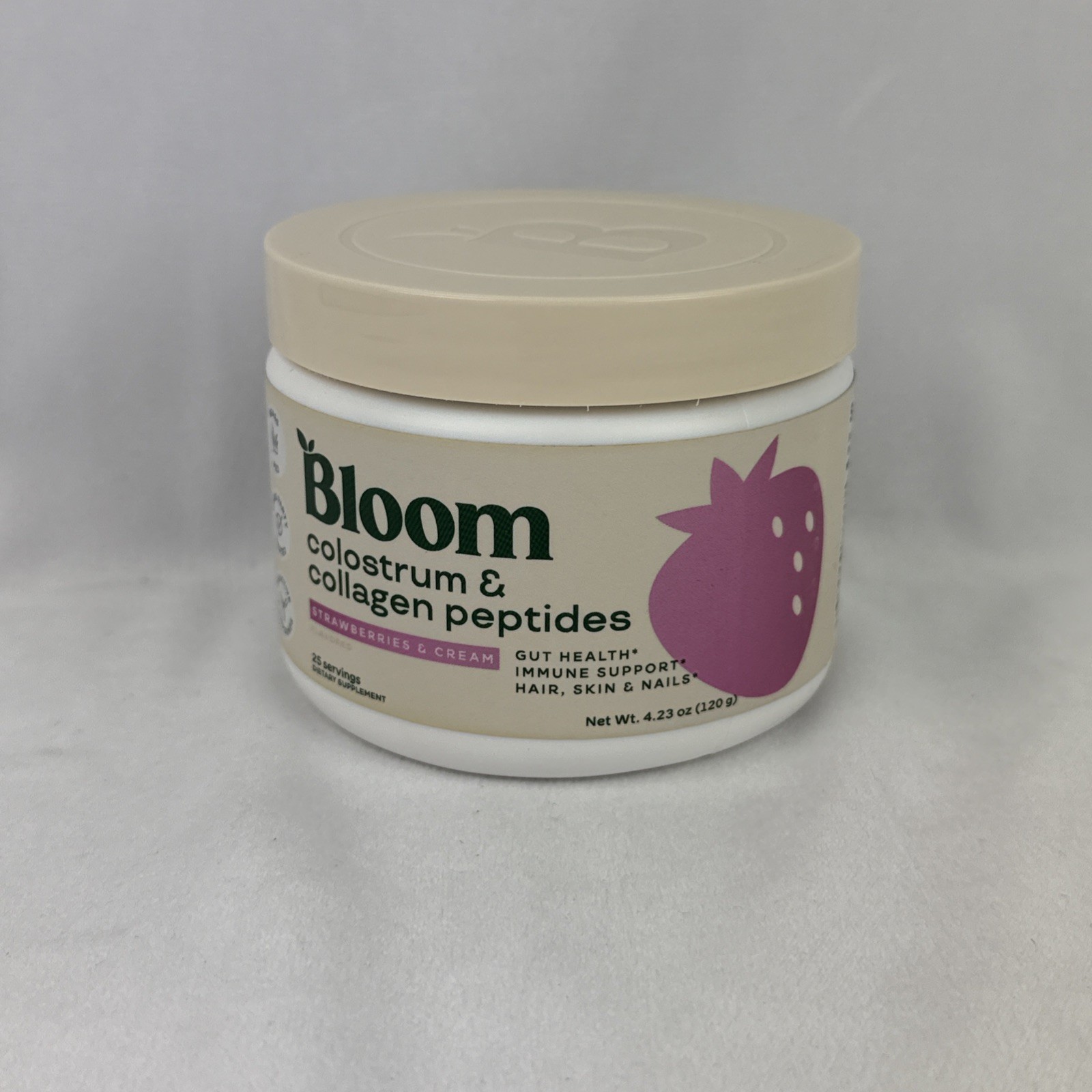 Bloom Colostrum & Collagen Peptides Strawberries & Cream Gut Health 4.23 Oz 0327