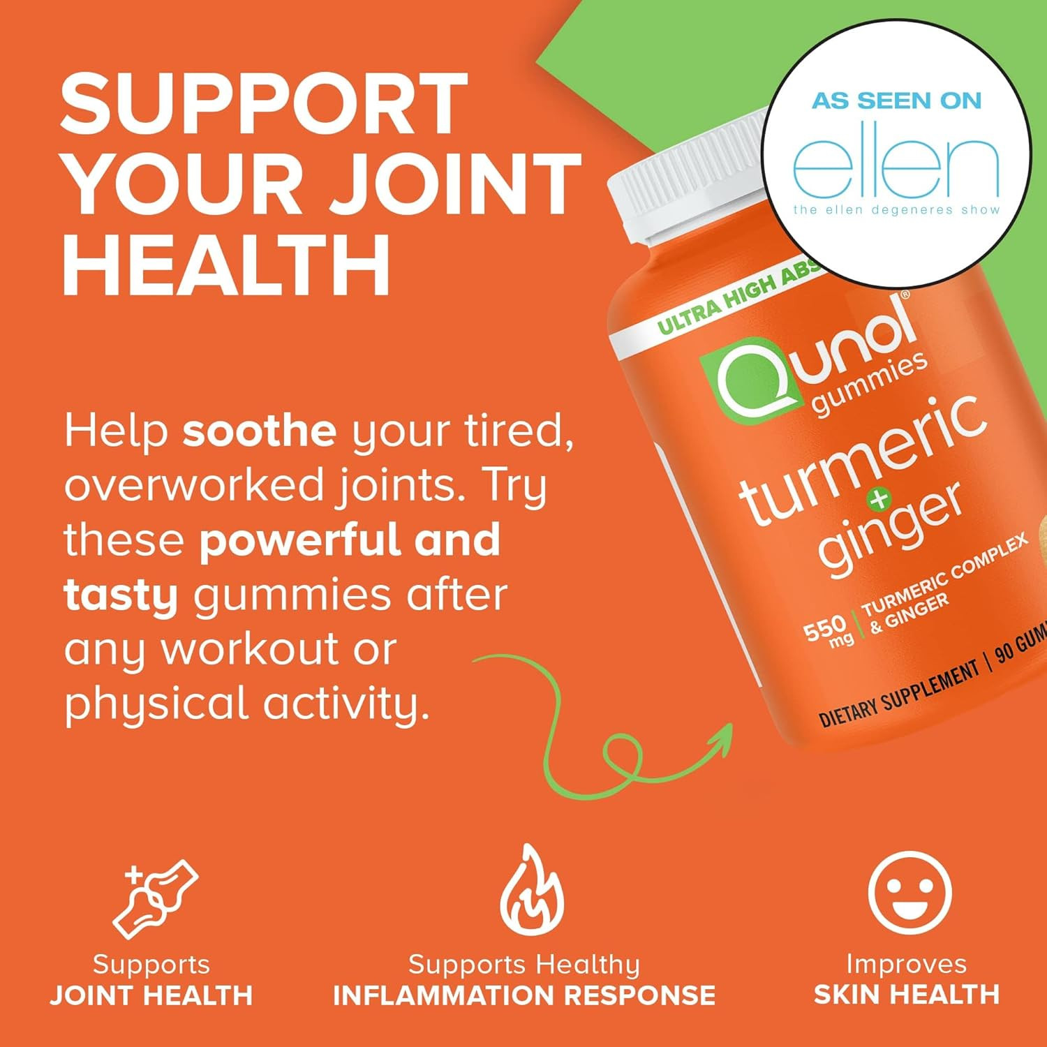 Qunol Turmeric and Ginger Gummies – Joint Support Supplement with Ultra High Abs