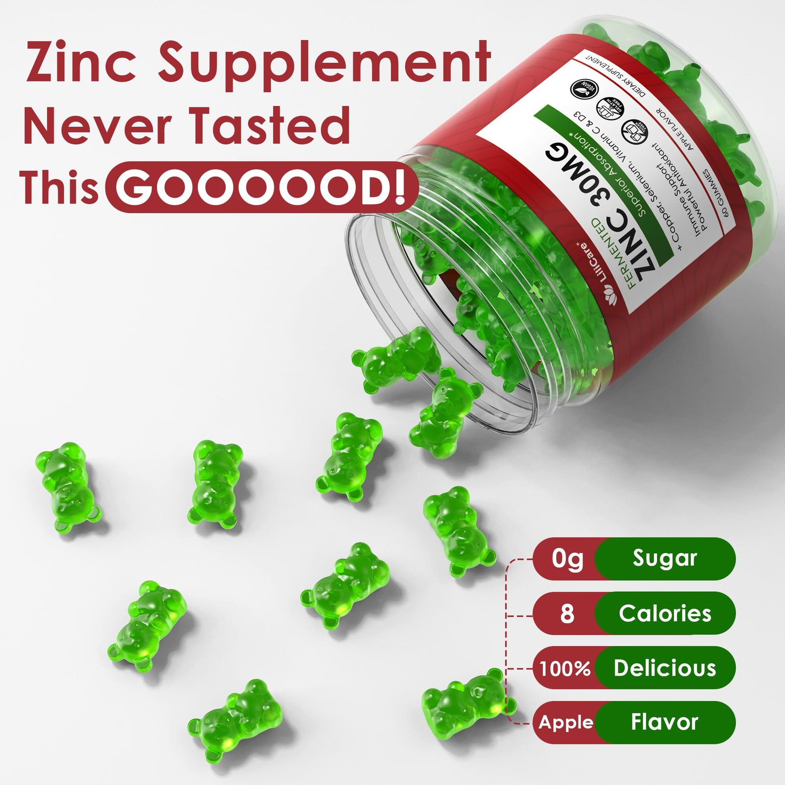 Zinc Gummies + Copper, Selenium, Vitamin C & D3, 60 Count (Pack of 2)