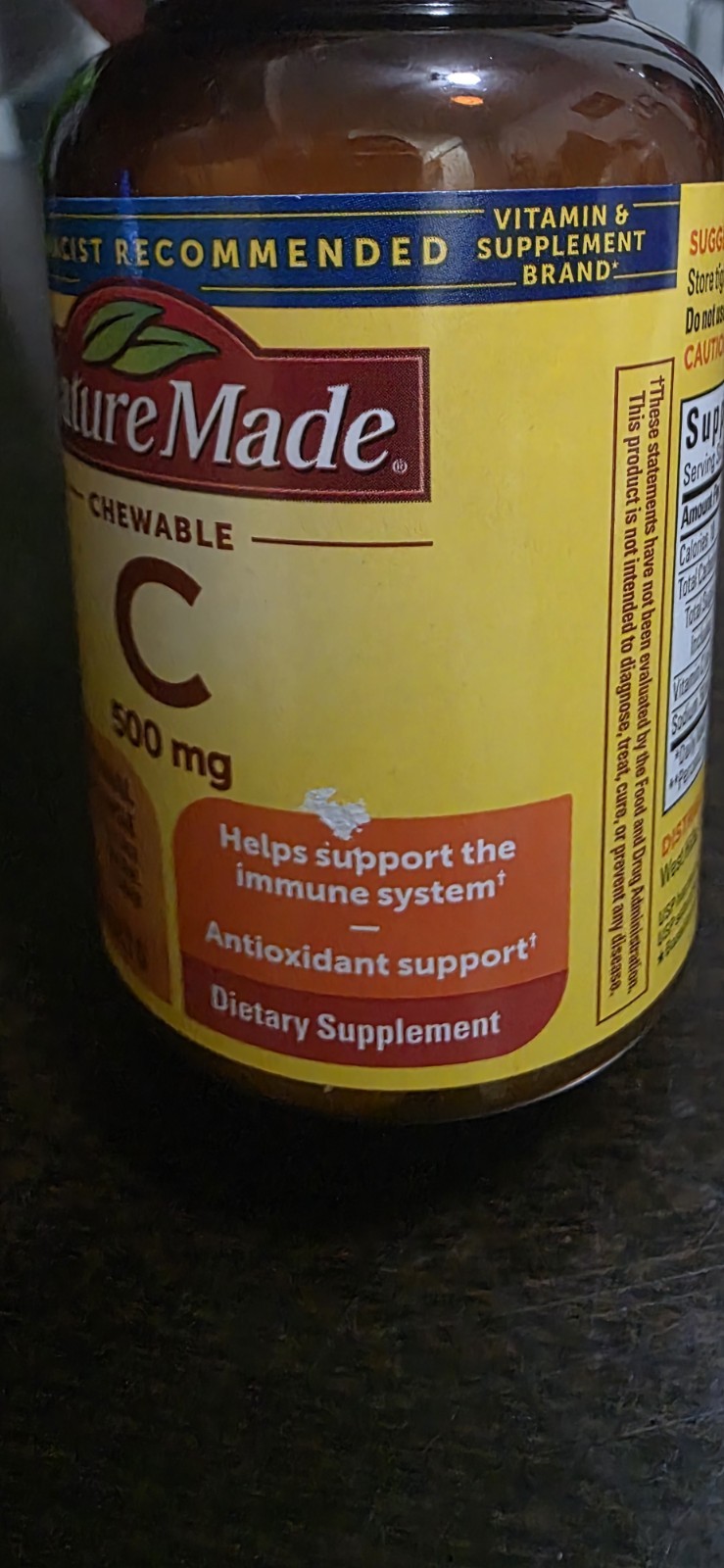 Nature Made Chewable Vitamin C 500mg Orange Flavor 60 Tablets Immune Support