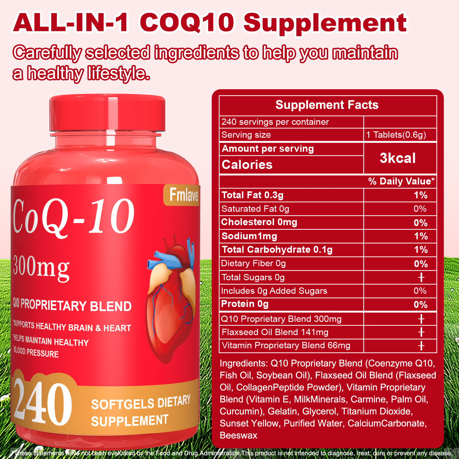 CoQ-10 300mg 240 Softgels Coq10 Co Q10 Coenzyme Heart Support NON GMO Free Ship