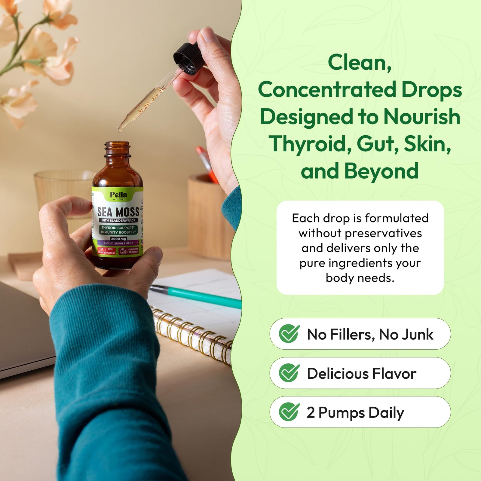 Pella Nutrition Sea Moss Drops with Bladderwrack – 4X 2 Fl Oz (Pack of 1)