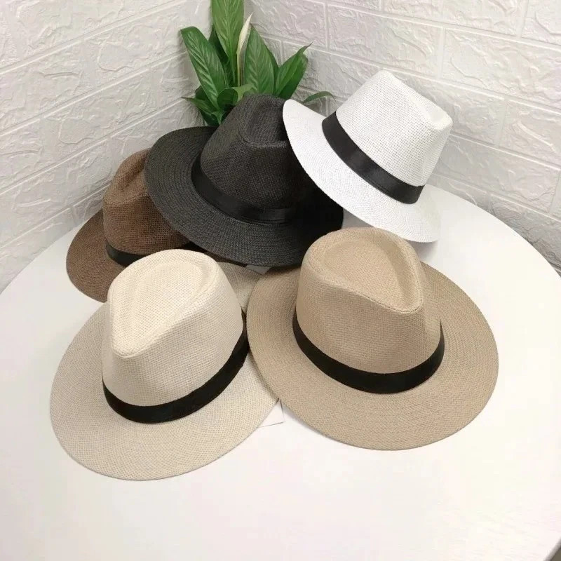 Unisex Panama Straw Hats for Women Men Summer Outdoor Beach Sun Hat Wide Brim Fo