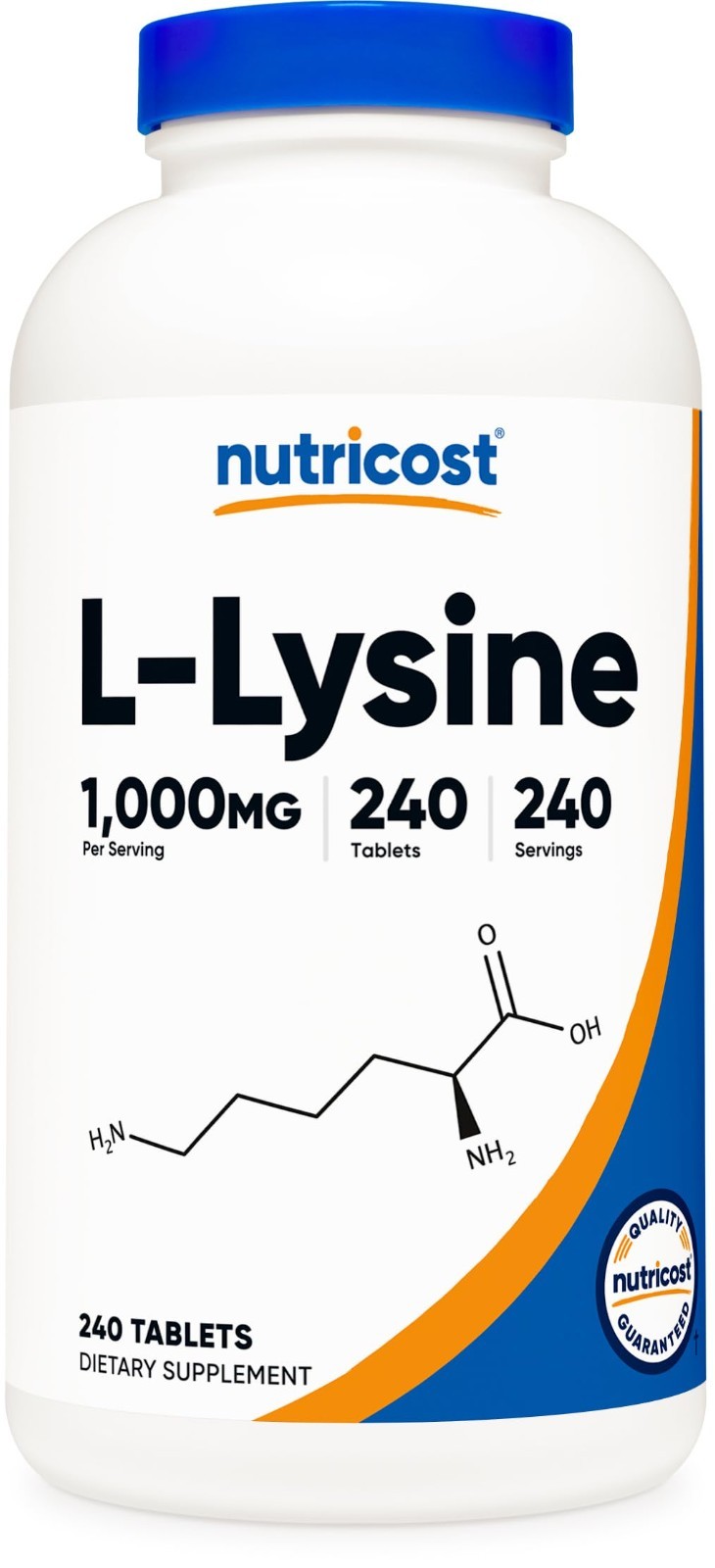 L-Lysine 1000mg – 240 Tablets, Gluten Free, Non-GMO, Vegetarian Supplement