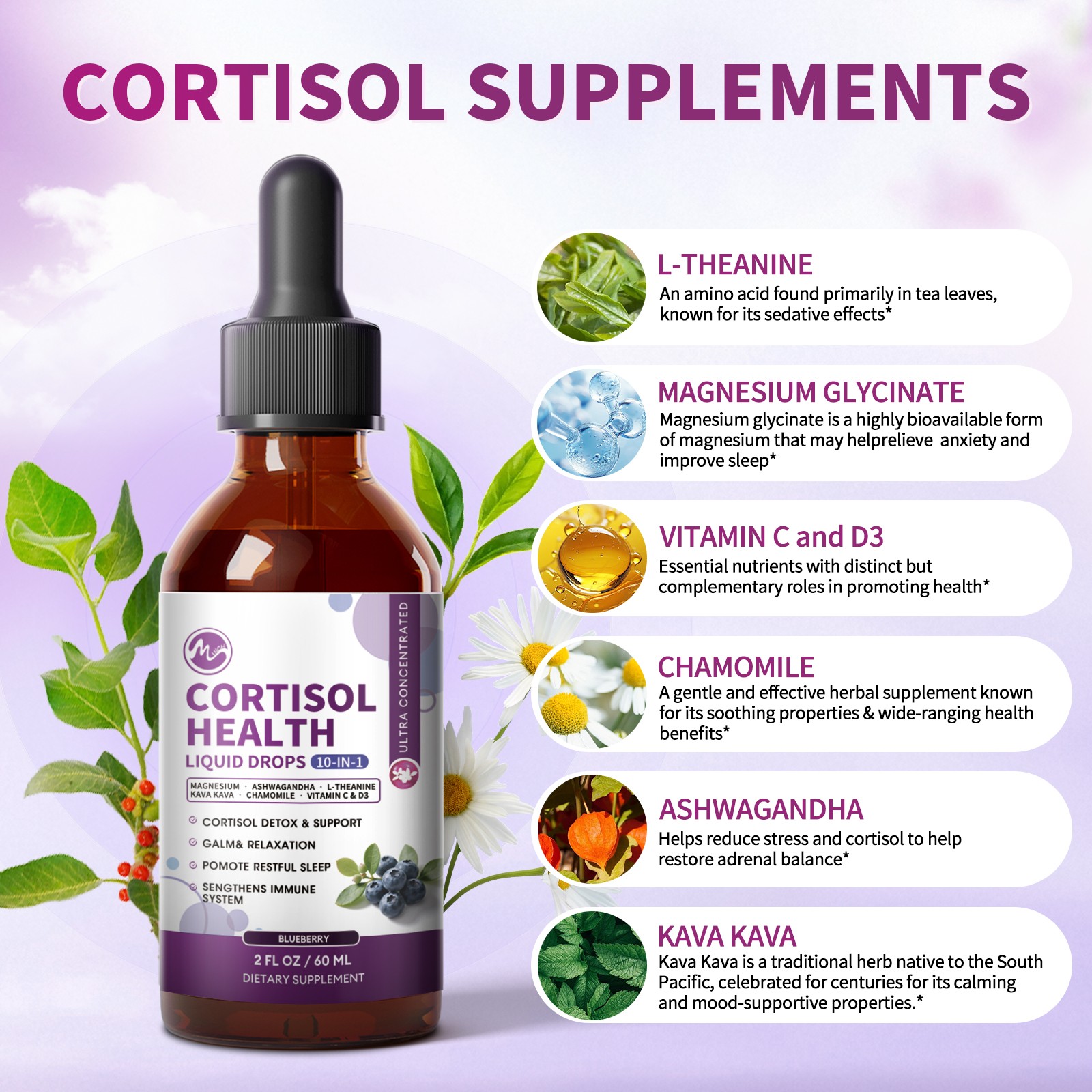 Cortisol Supplements for Women & Men, 10-In-1 Cortisol Reducer Detox 2oz