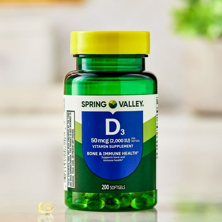 Spring Valley Vitamin D3 2000 IU Softgels Bone & Immune Health, 200 Count