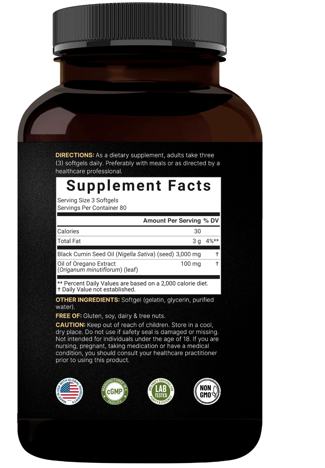 Black Seed Oil 3000mg Softgels – 240 Count, 2-in-1 with Oregano Oil, Non-GMO