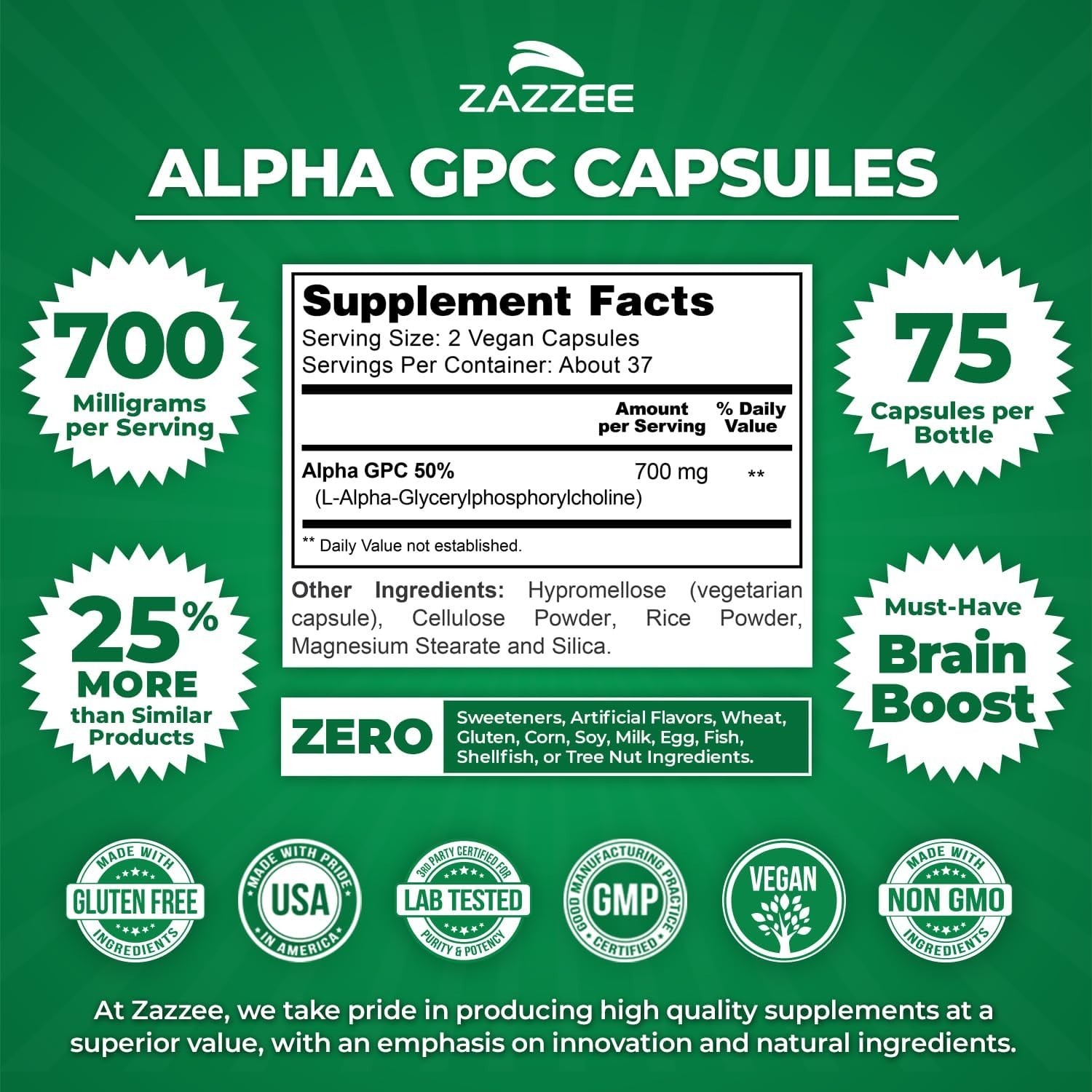 All-Natural Alpha GPC 700 mg Capsules – Cognitive Support for Any Age