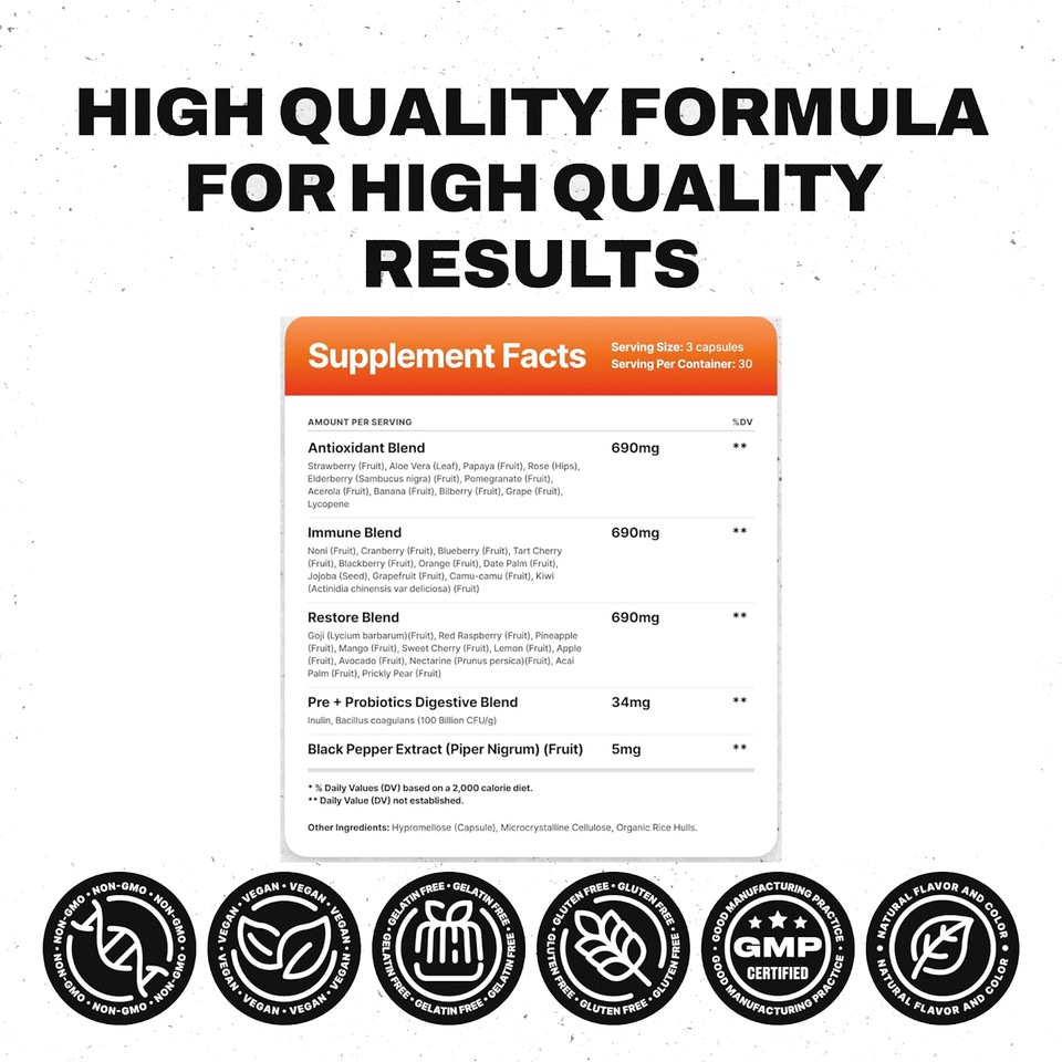 Fruit Supplements 30 Whole Fruit Blend Natures Superfood Energy Immune 90 Count