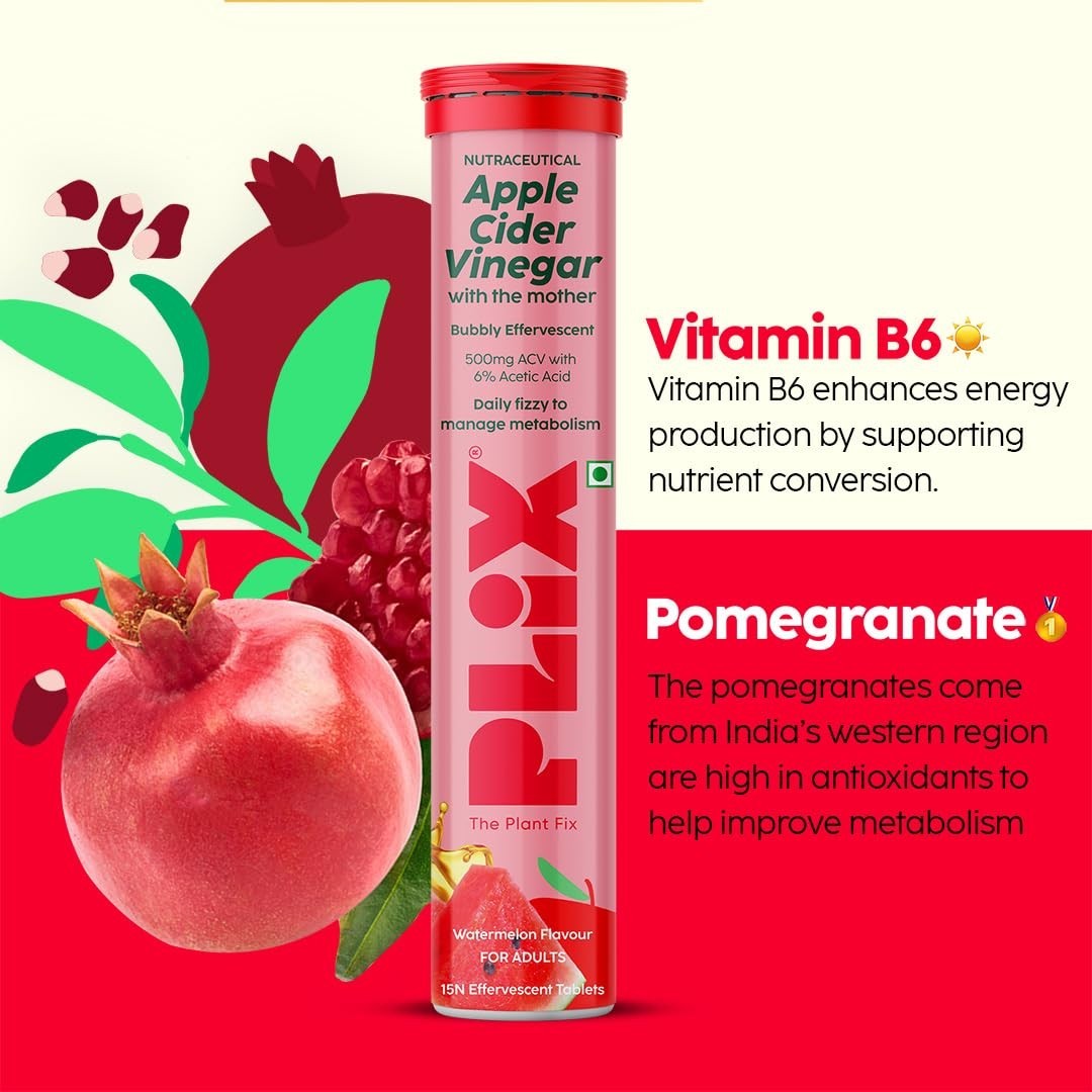 PLIX Plant Fix Apple Cider Vinegar Effervescent Tablets 500mg Pack of 3 x 15