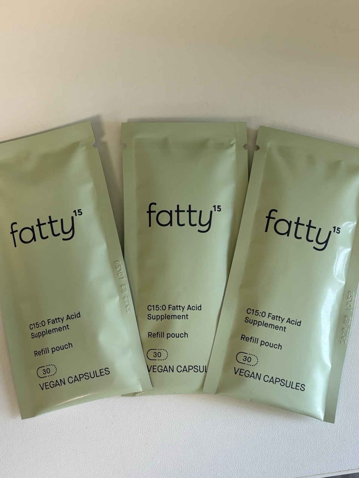 fatty15 Fatty acid supplement C15:0 3 Refill Pouches 30 Capsules Each Exp 10/28