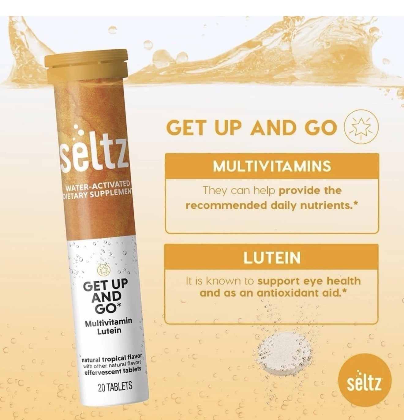 Seltz Get Up and Go Effervescent Multivitamin – Tropical Flavor – (6 Pack) 20ct.