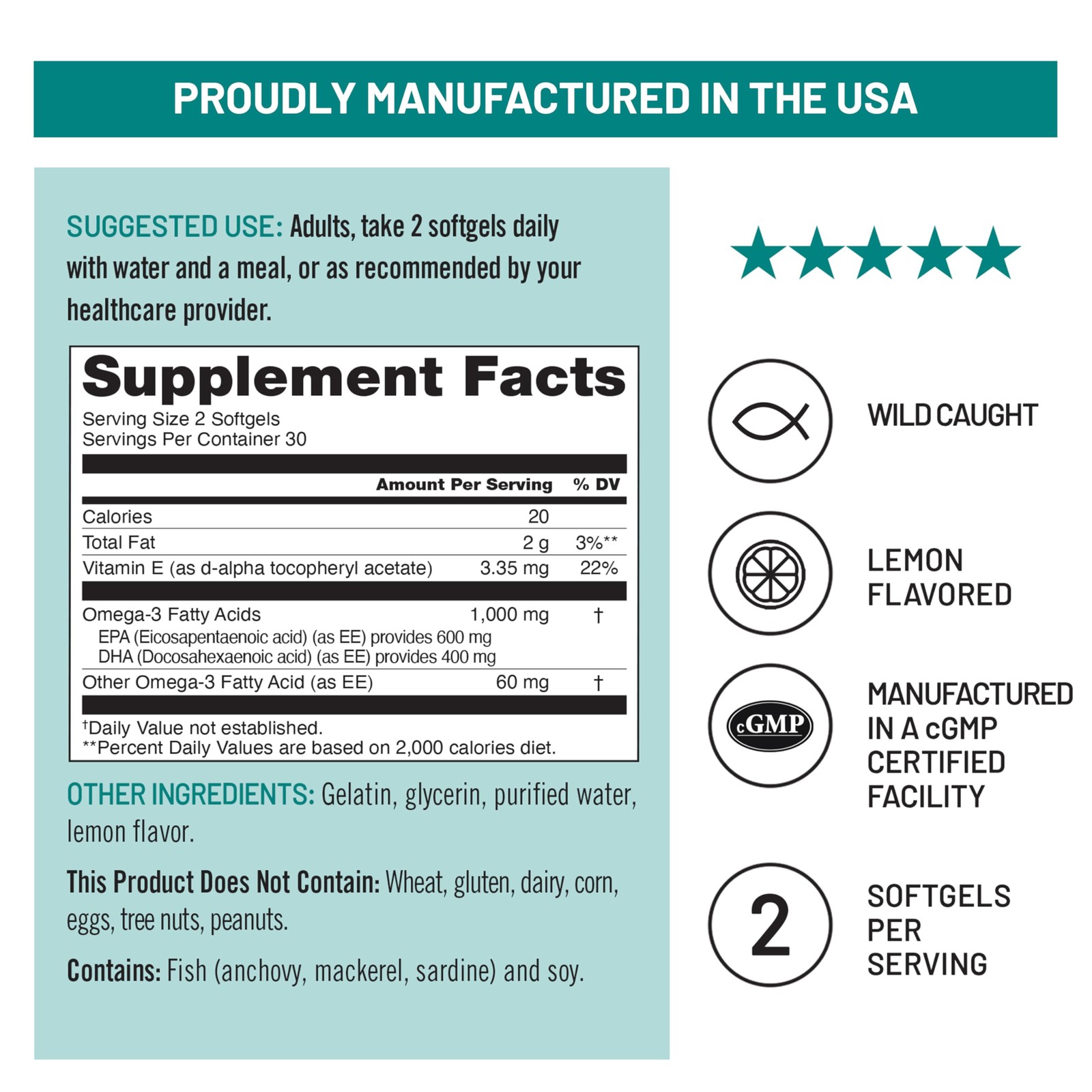 Extra-Strength Omega 3 Fish Oil Supplement – 1000mg per Serving – 600 EPA & 4…