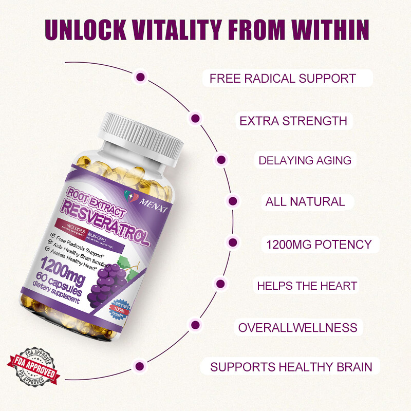 2Packs Resveratrol Extract Supplement 1200MG Maximum Natural AntiAging Capsules
