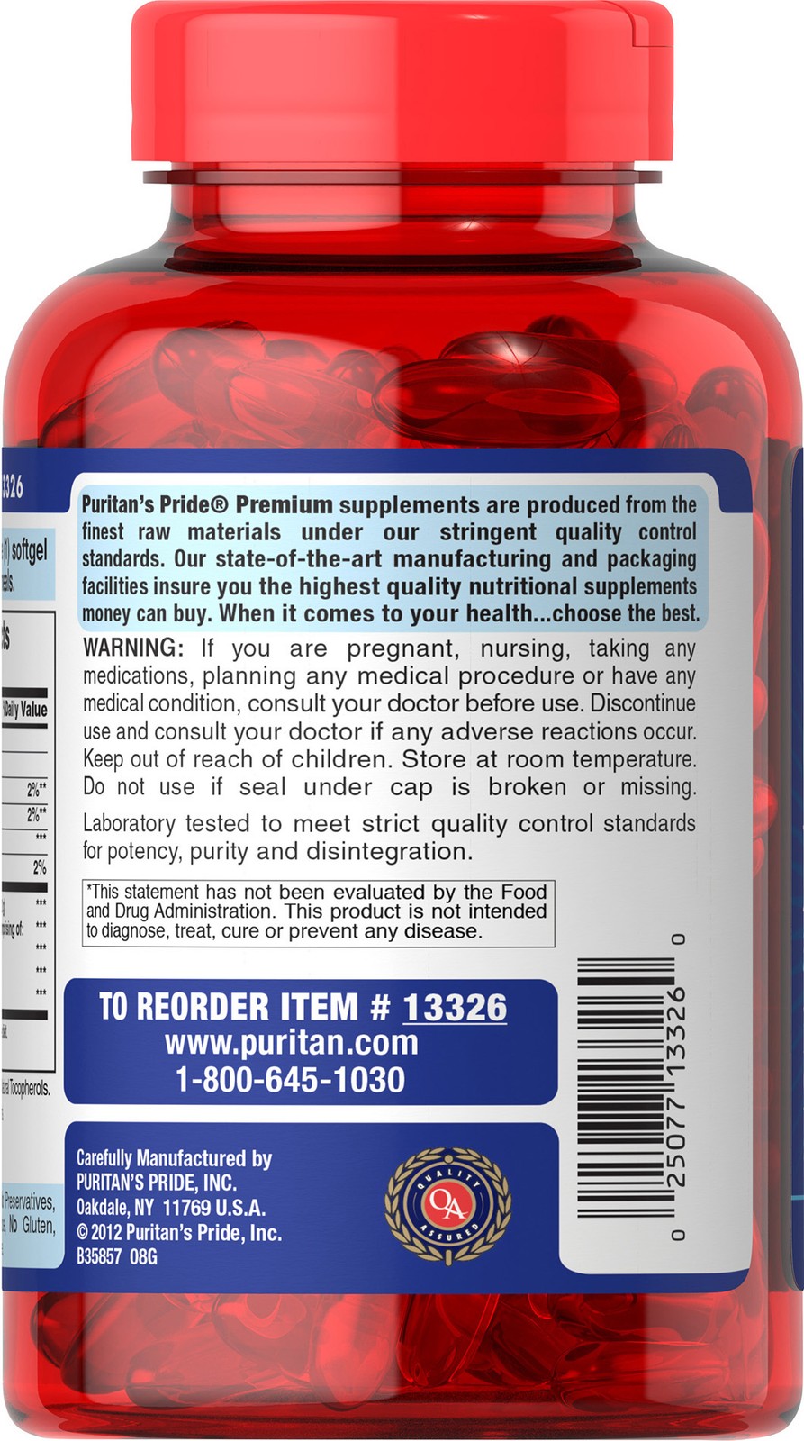 Puritan’s Pride Omega-3 Fish Oil 1200 mg (360 mg Active Omega-3) – 100 Softgels