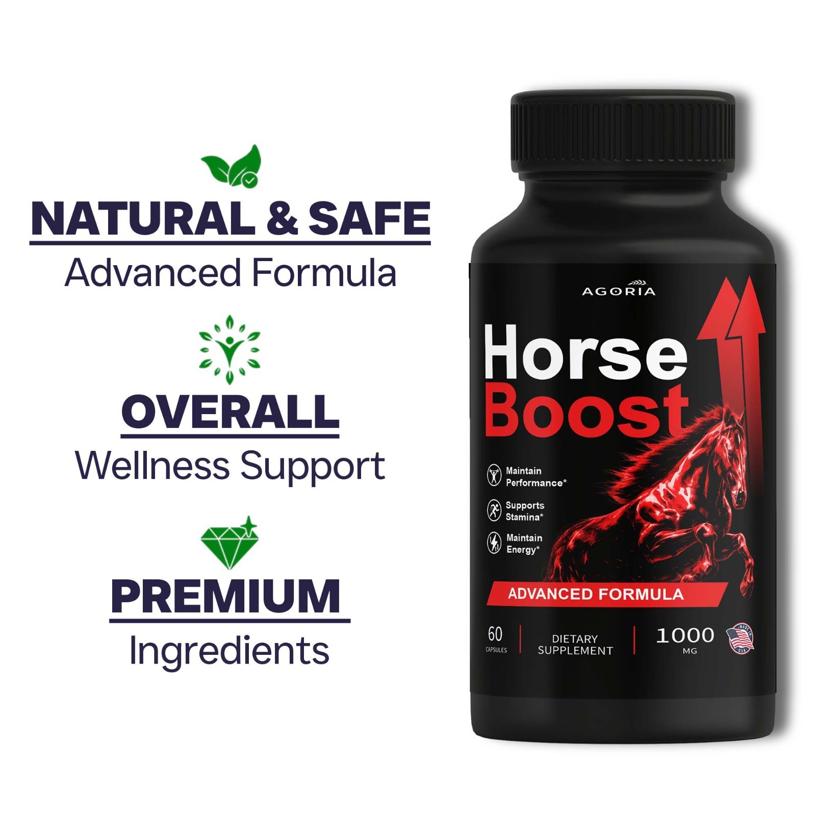 (1 Pack) Horse Boost Pills Male Health Support Formula HorseBoost 60 Capsules
