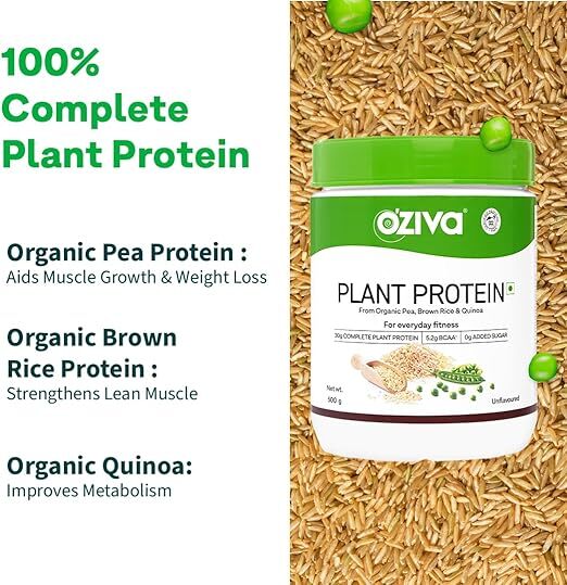 OZiva Organic Plant Protein Powder For Everyday Fitness Men & Women 500gm