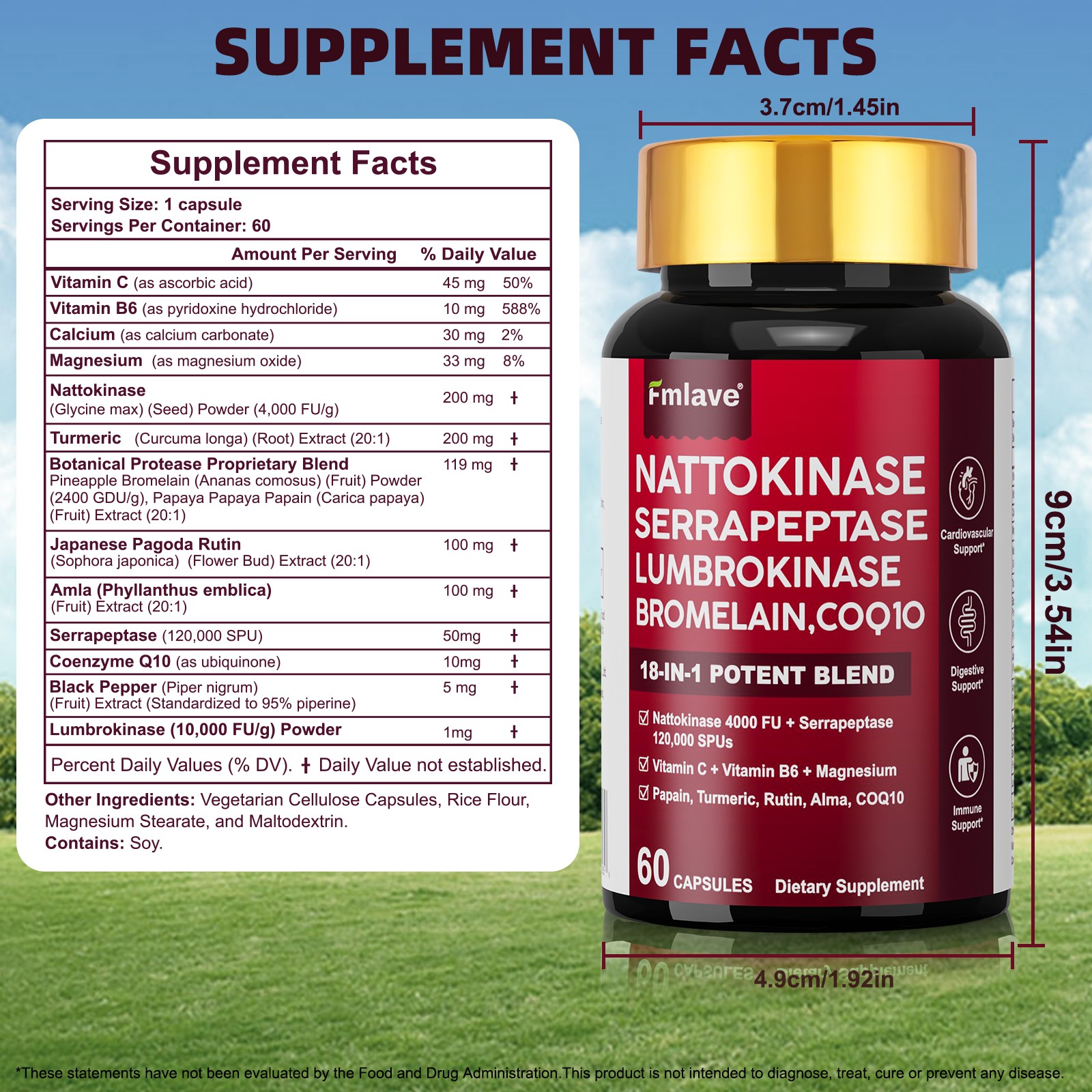 Nattokinase Supplement 4000FU Bromelain, Blood Flow, Heart Cardiovascular Health