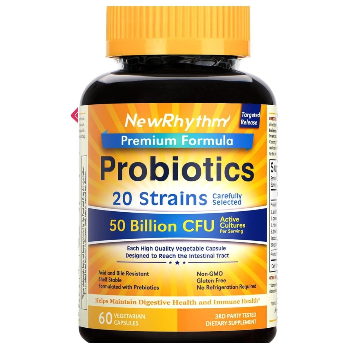 NewRhythm Probiotics 50 Billion CFU 20 Strains, 60 Veggie Capsules, Targeted
