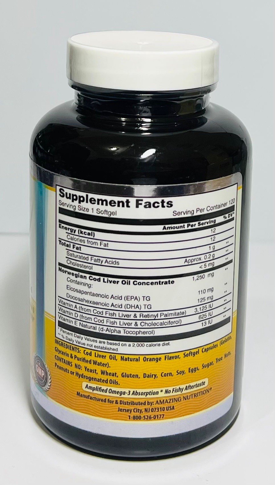 Amazing Omega Norwegian Cod Liver Oil 1250mg 120 Softgels Orange