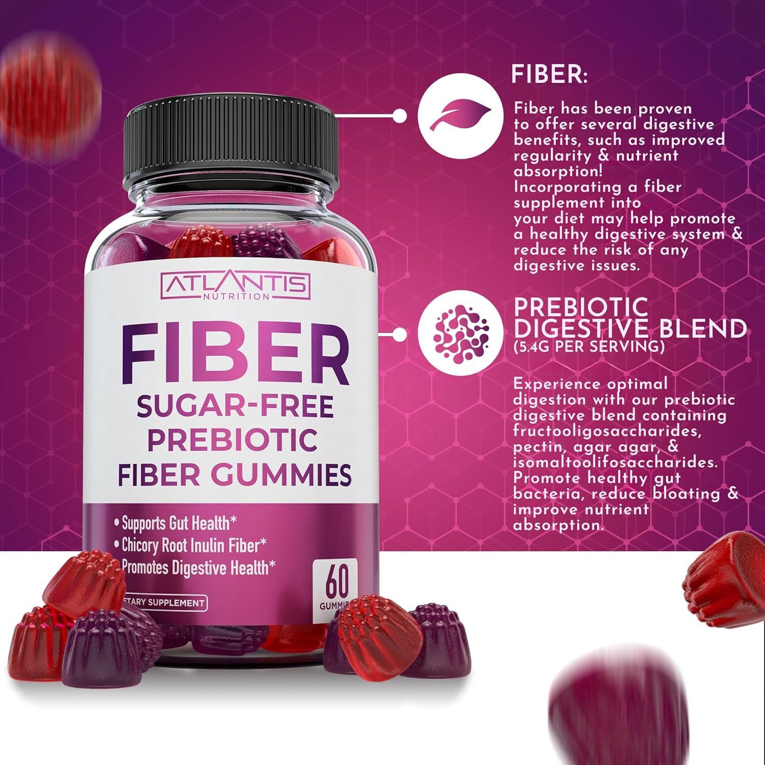 Sugar Free Fiber Gummies for Adults – 5G Fiber Supplement Formulated with 5.4G P