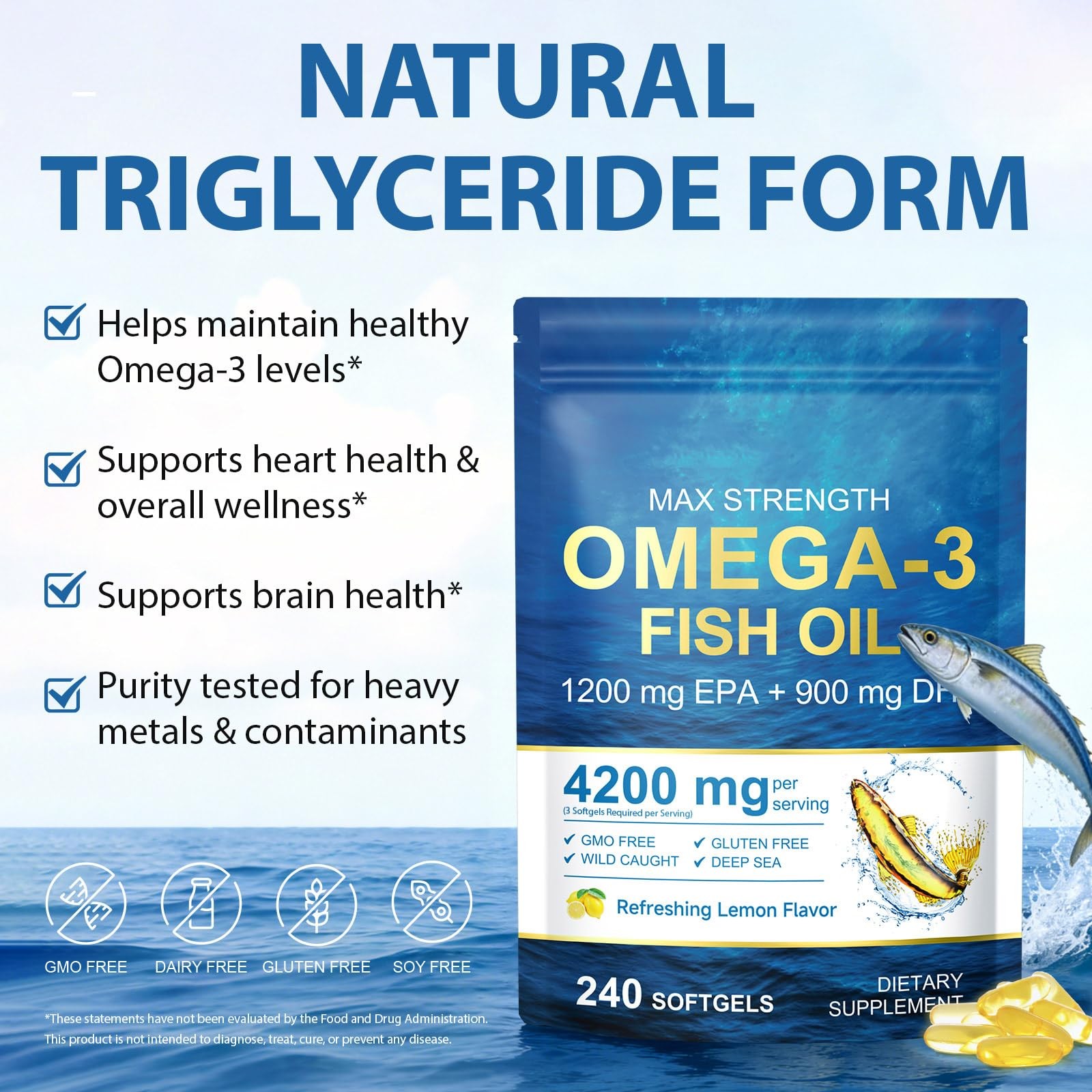 Omega 3 Fish Oil 4200mg per Serving (3 Softgels) – 240 Count (Pack of 1)