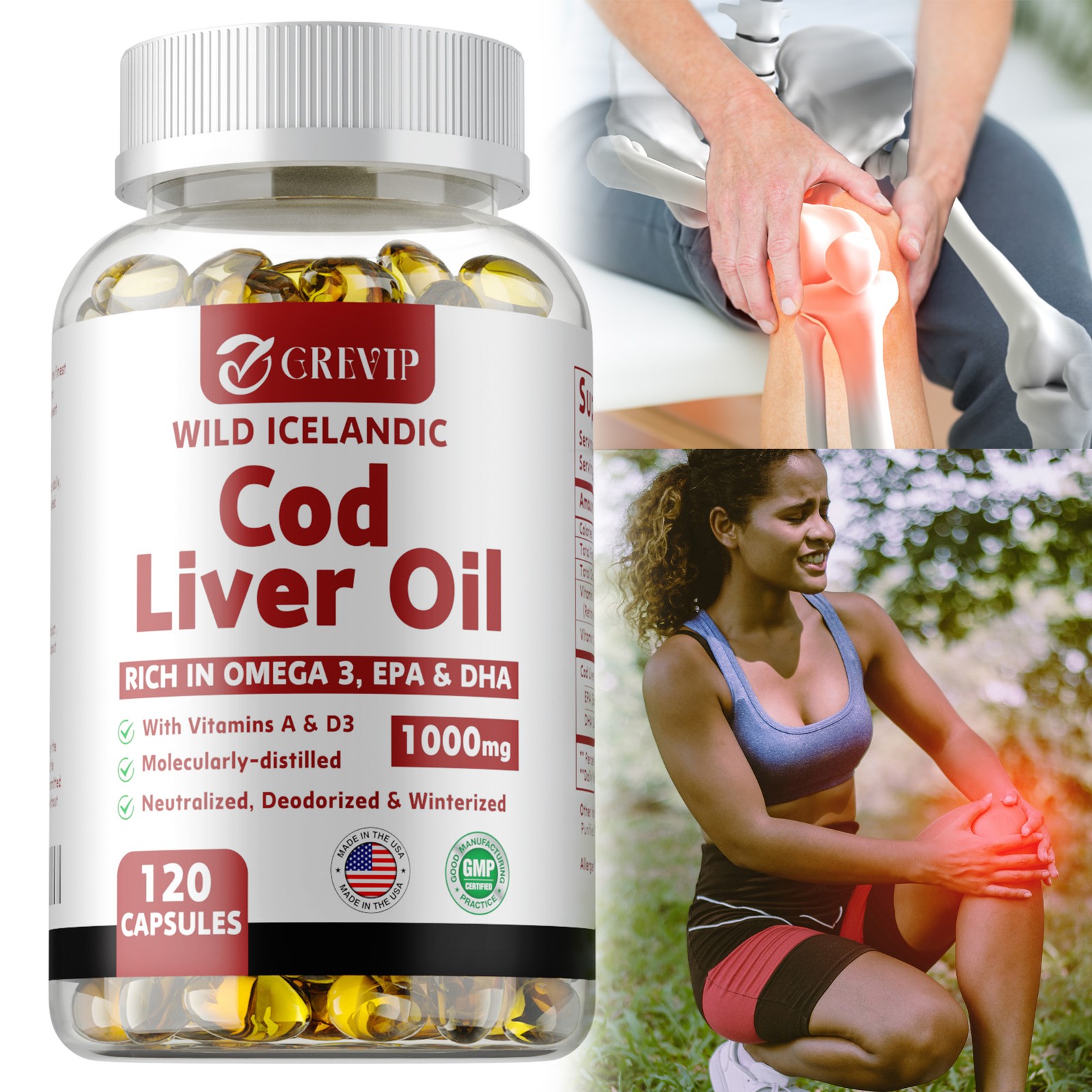 Wild Icelandic Cod Liver Oil Capsules 1000mg – Omega-3 EPA, DHA , Vitamin A & D3