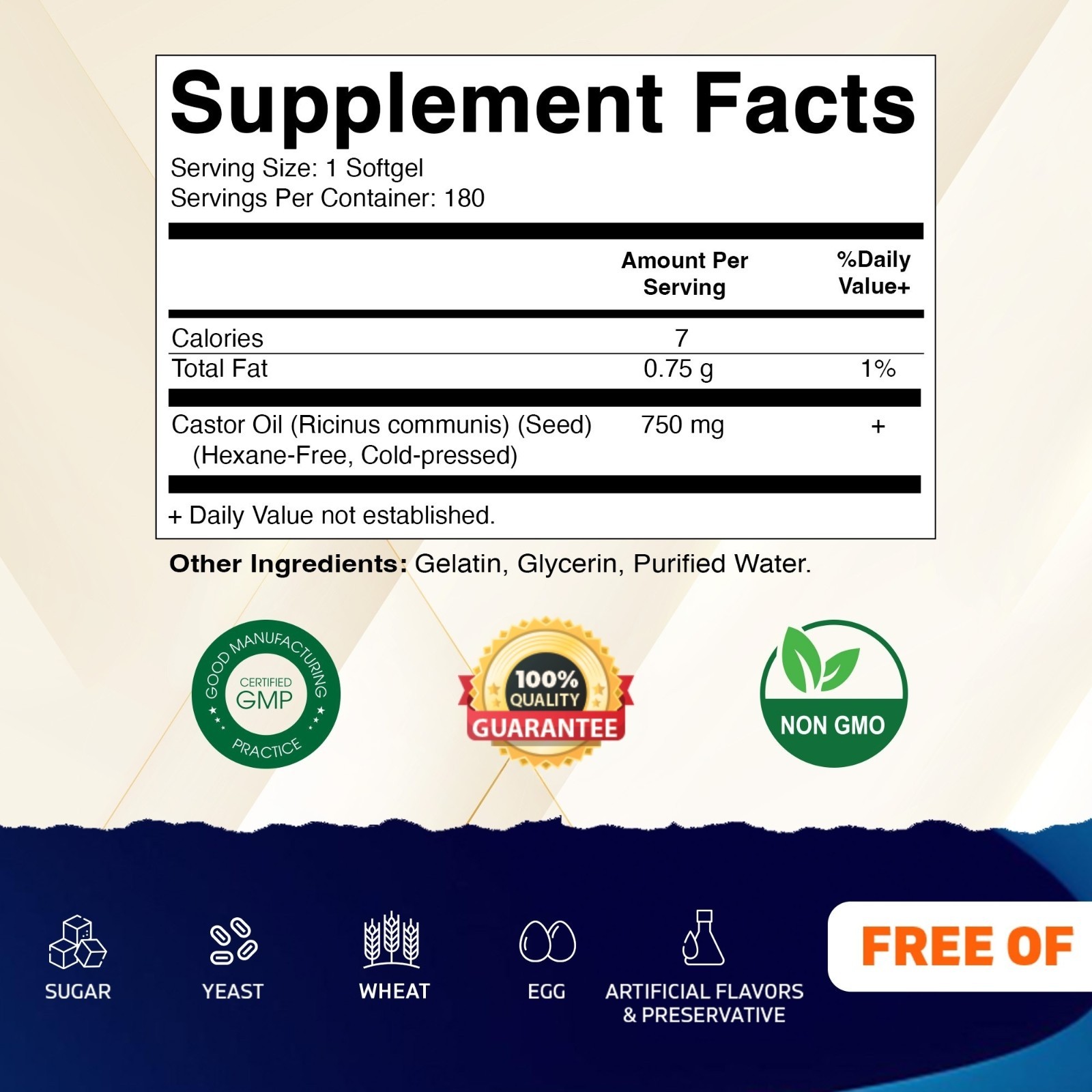 Vitamatic Castor Oil Softgels 750 mg | Cold Pressed | 180 Softgels