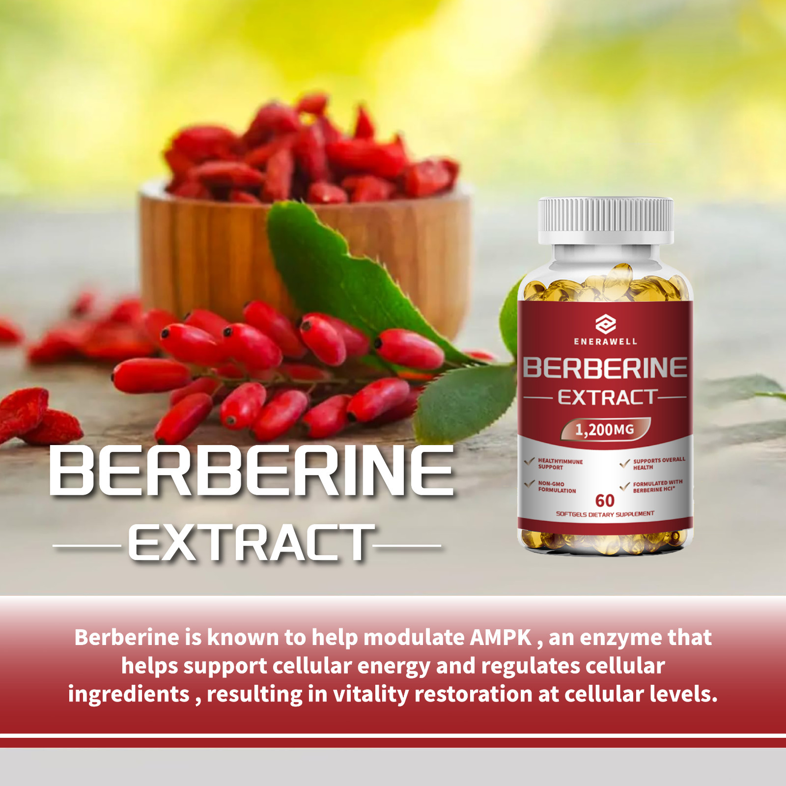 1/2/3 Packs Berberine 1200mg High Absorption For Blood Sugar Immune 02/07/2027
