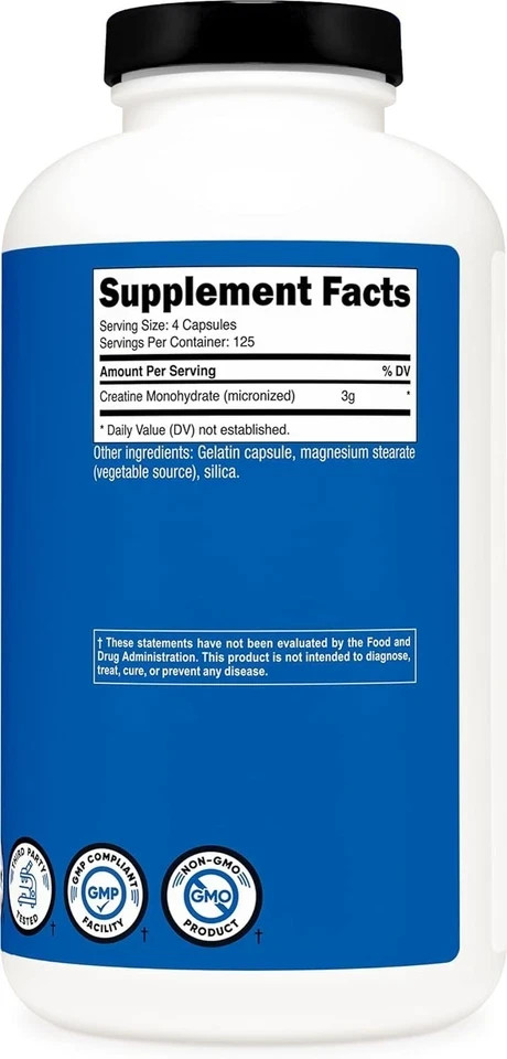 Nutricost Creatine Monohydrate 3g, 500 Capsules (750mg Per Capsule)