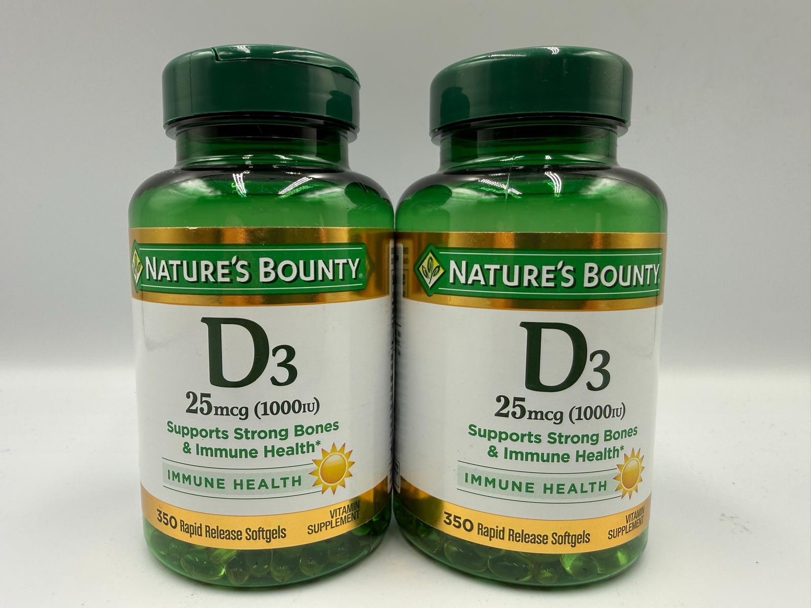 (2 Pack) Nature’s Bounty Vitamin D3 25mcg (1000iu) 350ct Each Exp:12-2028+ M39